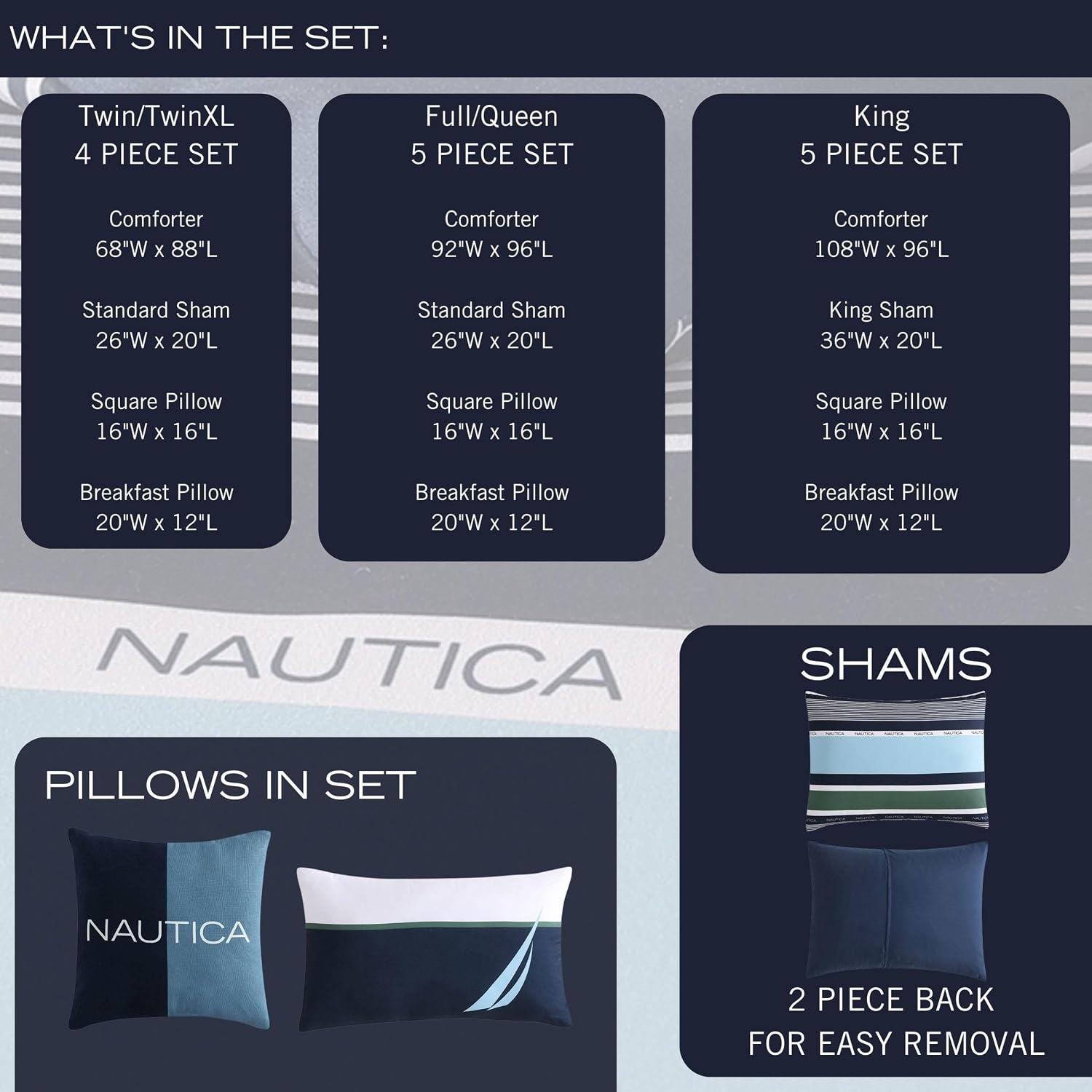 image:imageNautica Full Size Bed in a Bag Reversible Comforter Set with Fitted Sheet Pillowcases Shams amp Laundry Bag 7Piece College Dorm Room Essentials Captains BlueGreenElliot Blue