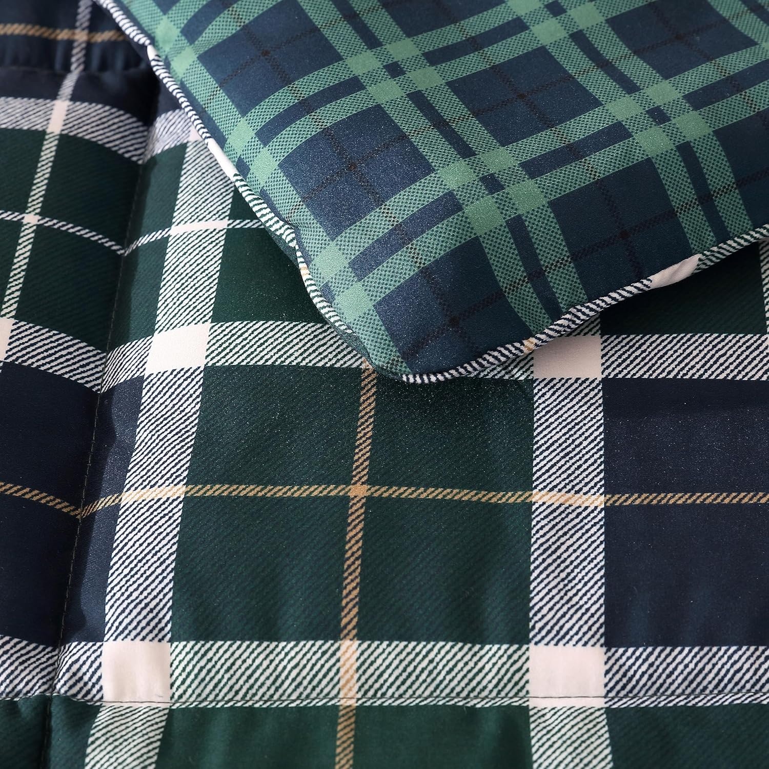 image:imageNautica Full Size Bed in a Bag Reversible Comforter Set with Fitted Sheet Pillowcases Shams amp Laundry Bag 7Piece College Dorm Room Essentials Captains BlueGreenNorthsail Plaid Navy