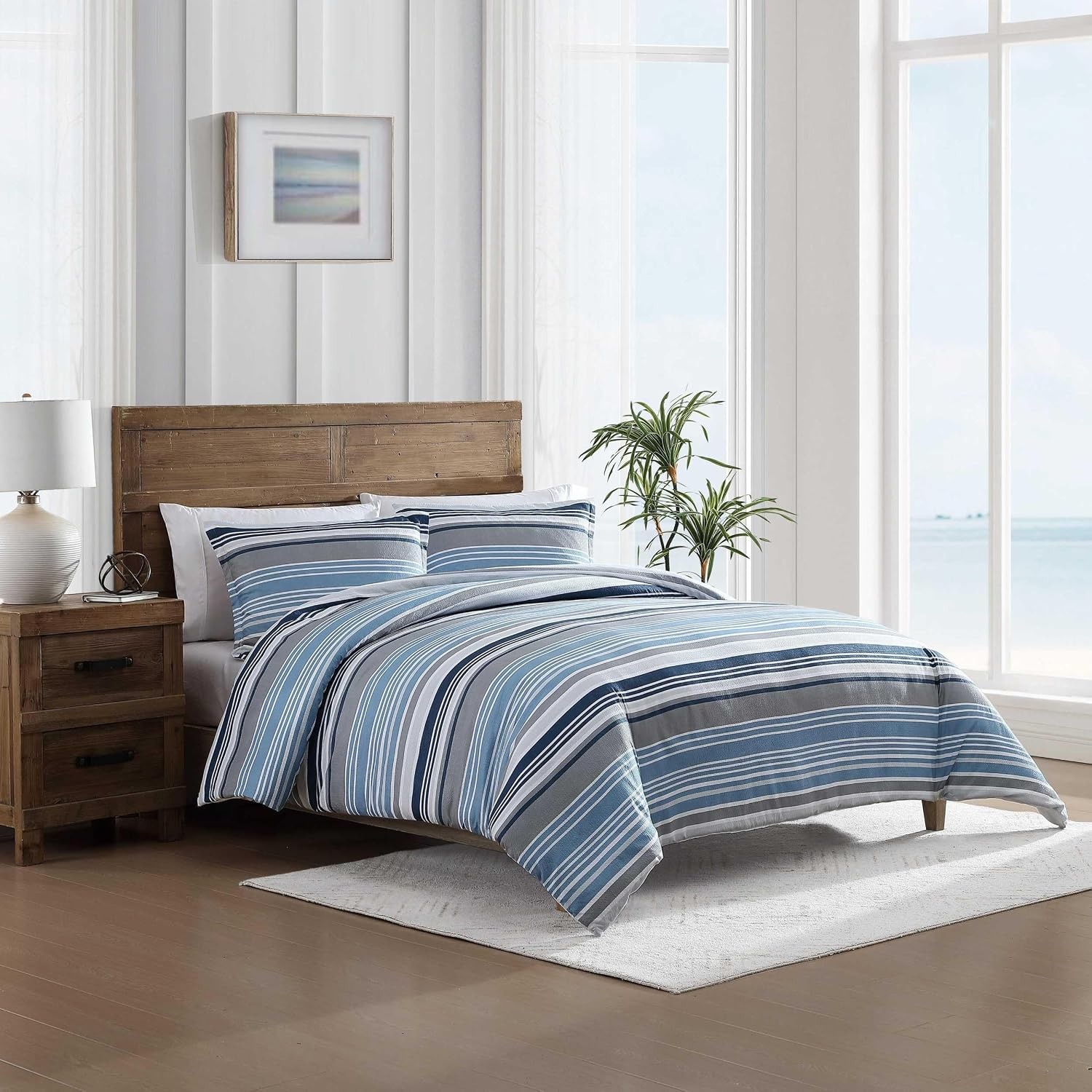 image:imageNautica Full Size Bed in a Bag Reversible Comforter Set with Fitted Sheet Pillowcases Shams amp Laundry Bag 7Piece College Dorm Room Essentials Captains BlueGreenBradlee Blue
