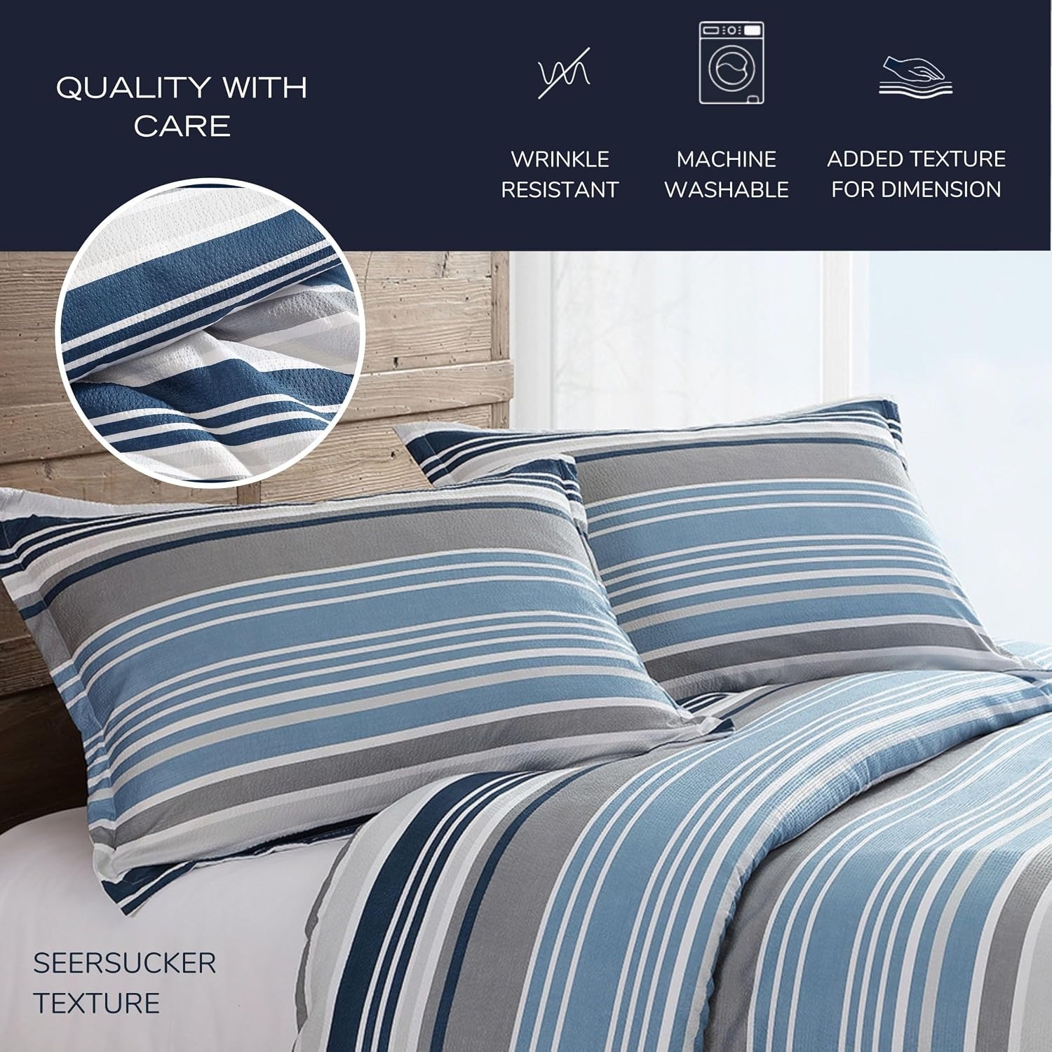 image:imageNautica Full Size Bed in a Bag Reversible Comforter Set with Fitted Sheet Pillowcases Shams amp Laundry Bag 7Piece College Dorm Room Essentials Captains BlueGreenBradlee Blue