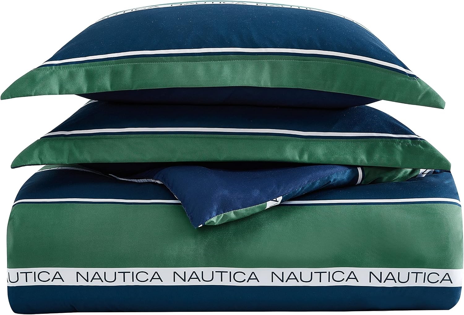 image:imageNautica Full Size Bed in a Bag Reversible Comforter Set with Fitted Sheet Pillowcases Shams amp Laundry Bag 7Piece College Dorm Room Essentials Captains BlueGreenBellecastle Bay PineNavy