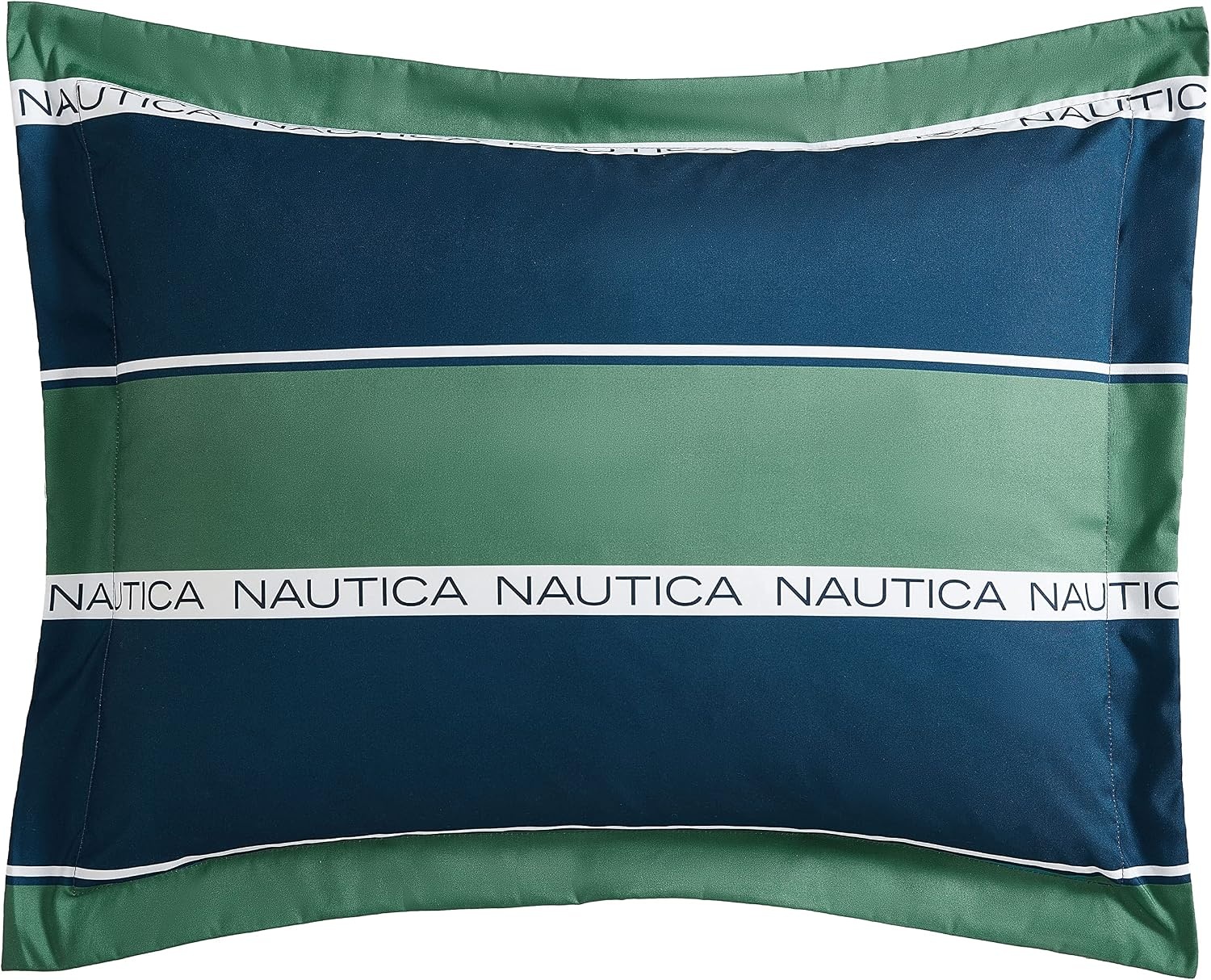 image:imageNautica Full Size Bed in a Bag Reversible Comforter Set with Fitted Sheet Pillowcases Shams amp Laundry Bag 7Piece College Dorm Room Essentials Captains BlueGreenPine Bay Navy