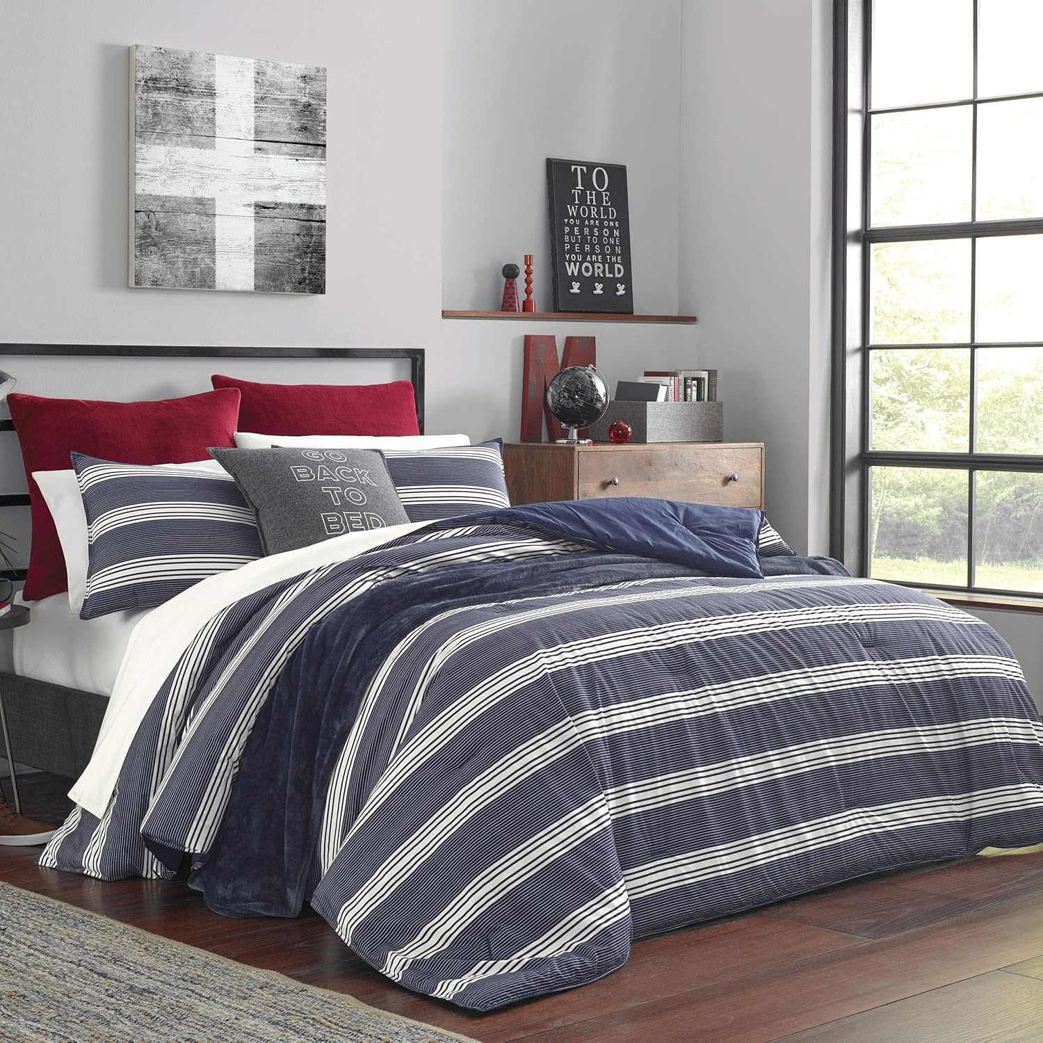 image:imageNautica Queen Comforter Set Reversible Bedding with Matching Shams Stripe Room Decor Bed Set College Dorm Room Essentials Craver CharcoalCraver Navy