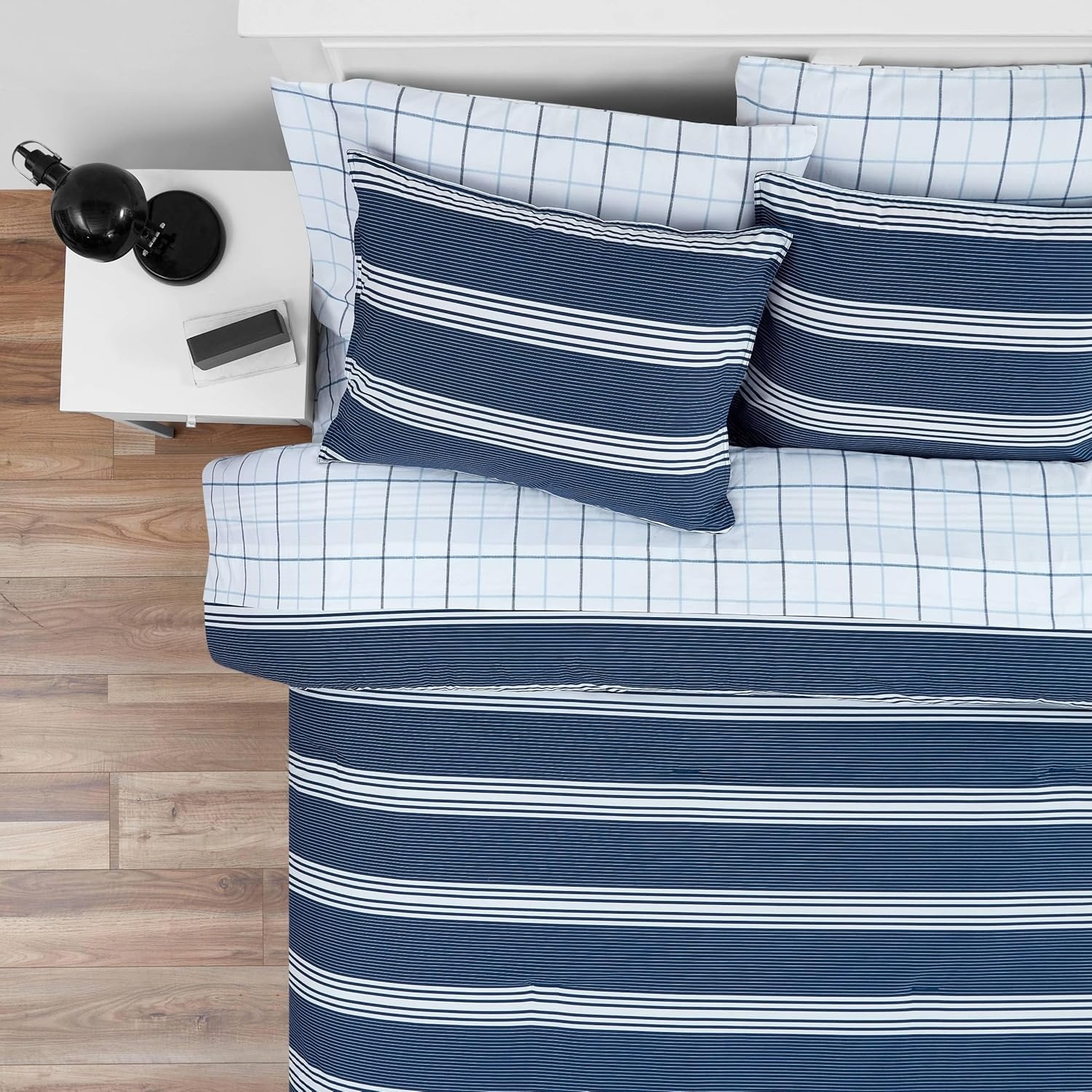 image:imageNautica Queen Comforter Set Reversible Bedding with Matching Shams Stripe Room Decor Bed Set College Dorm Room Essentials Craver CharcoalCraver Navy