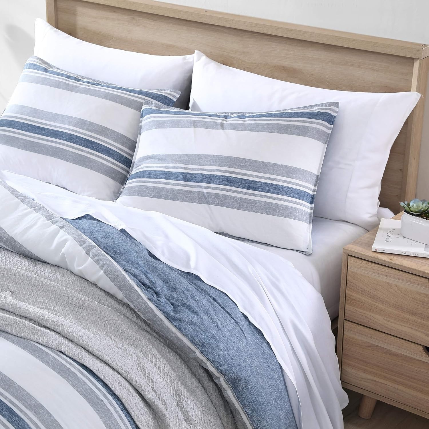 image:imageNautica Queen Comforter Set Reversible Bedding with Matching Shams Stripe Room Decor College Dorm Room Essentials Bay Shore NavyBay Shore Navy