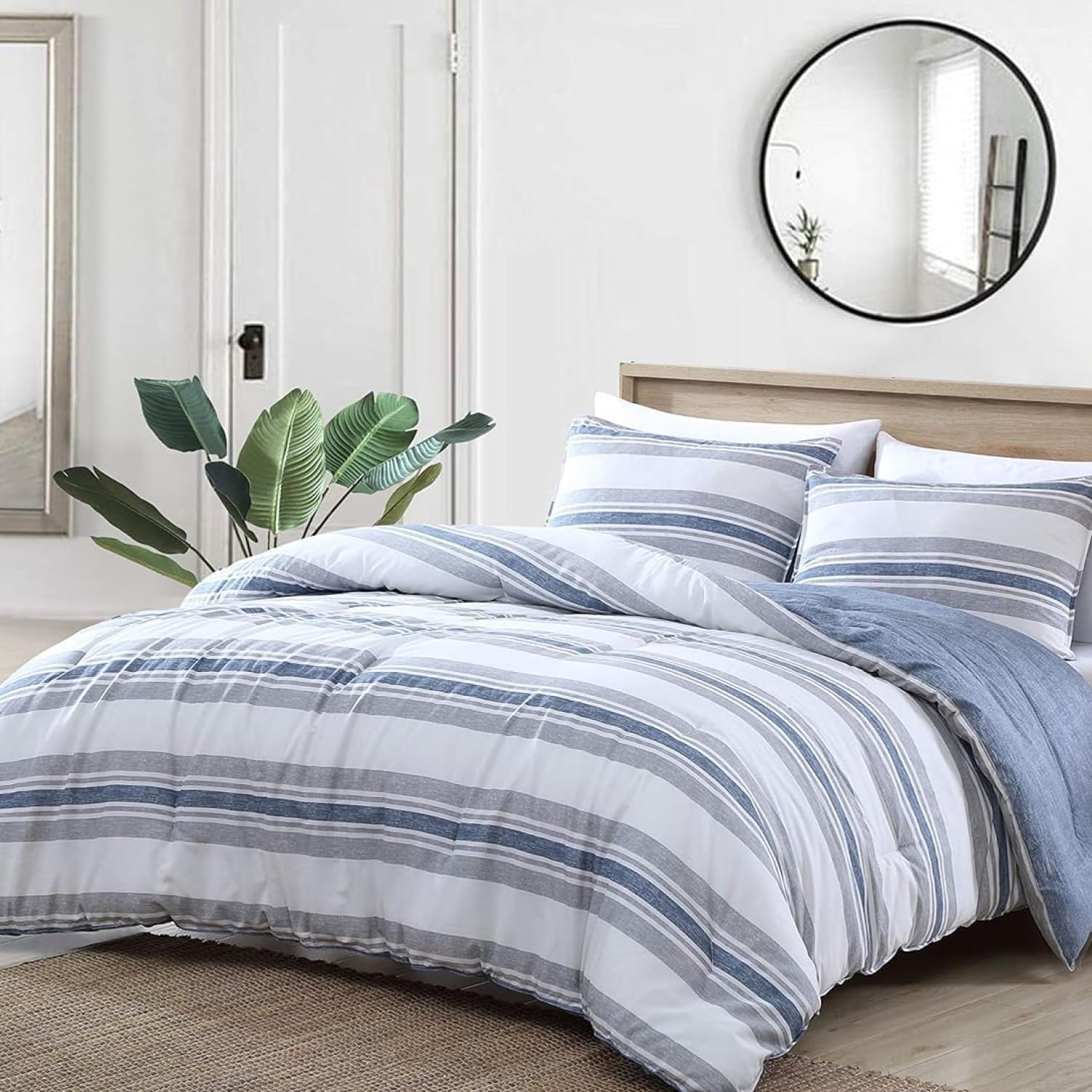 image:imageNautica Queen Comforter Set Reversible Bedding with Matching Shams Stripe Room Decor College Dorm Room Essentials Bay Shore NavyBay Shore Navy