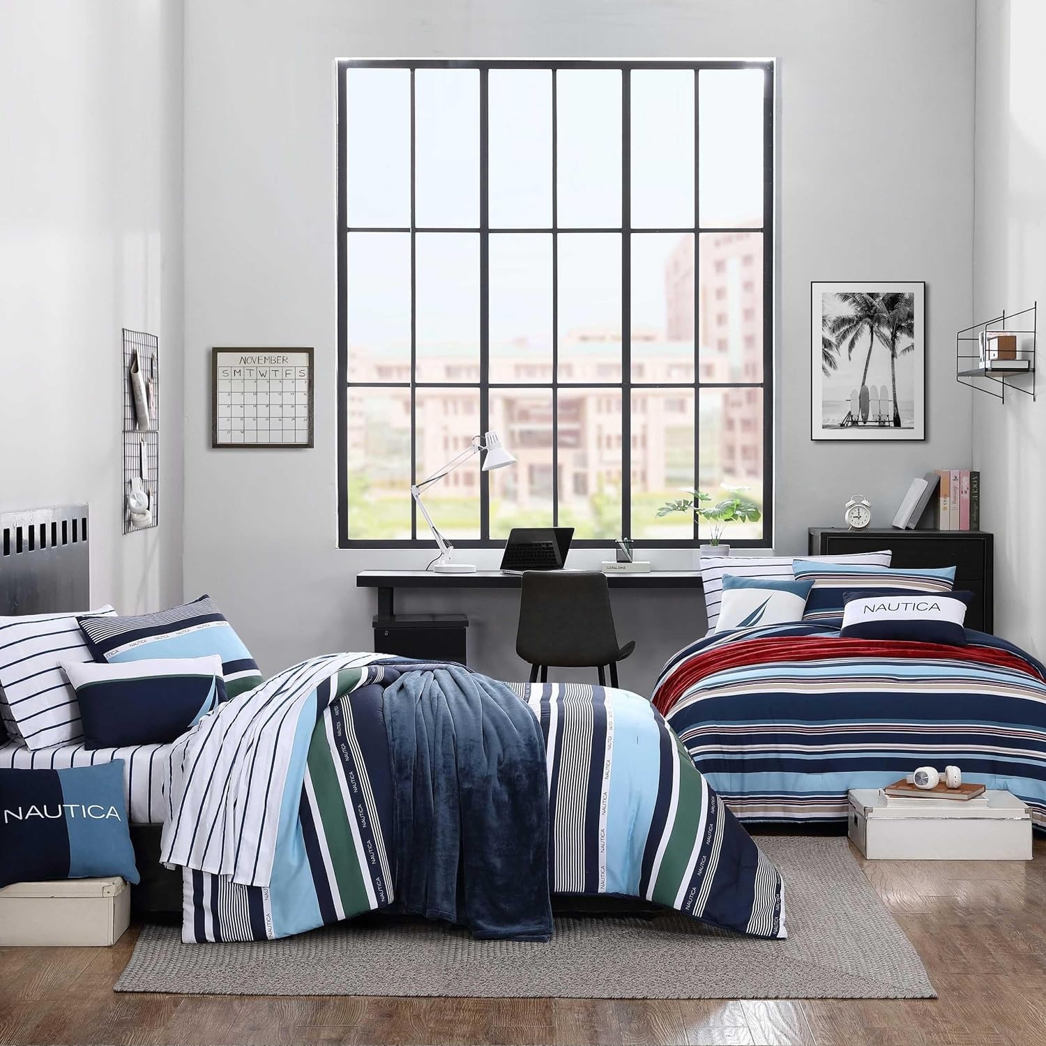 image:imageNautica Queen Comforter Set Reversible Bedding with Matching Shams Stripe Room Decor College Dorm Room Essentials Bay Shore NavyColton Blue