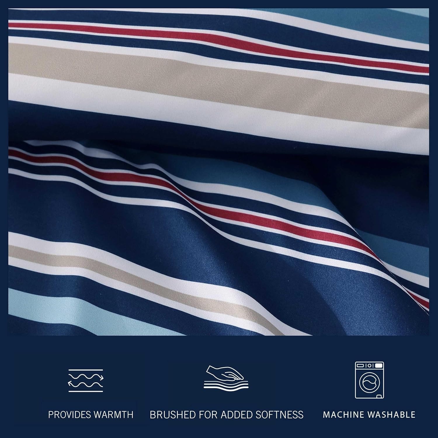 image:imageNautica Queen Comforter Set Reversible Bedding with Matching Shams Stripe Room Decor College Dorm Room Essentials Bay Shore NavyColton Blue
