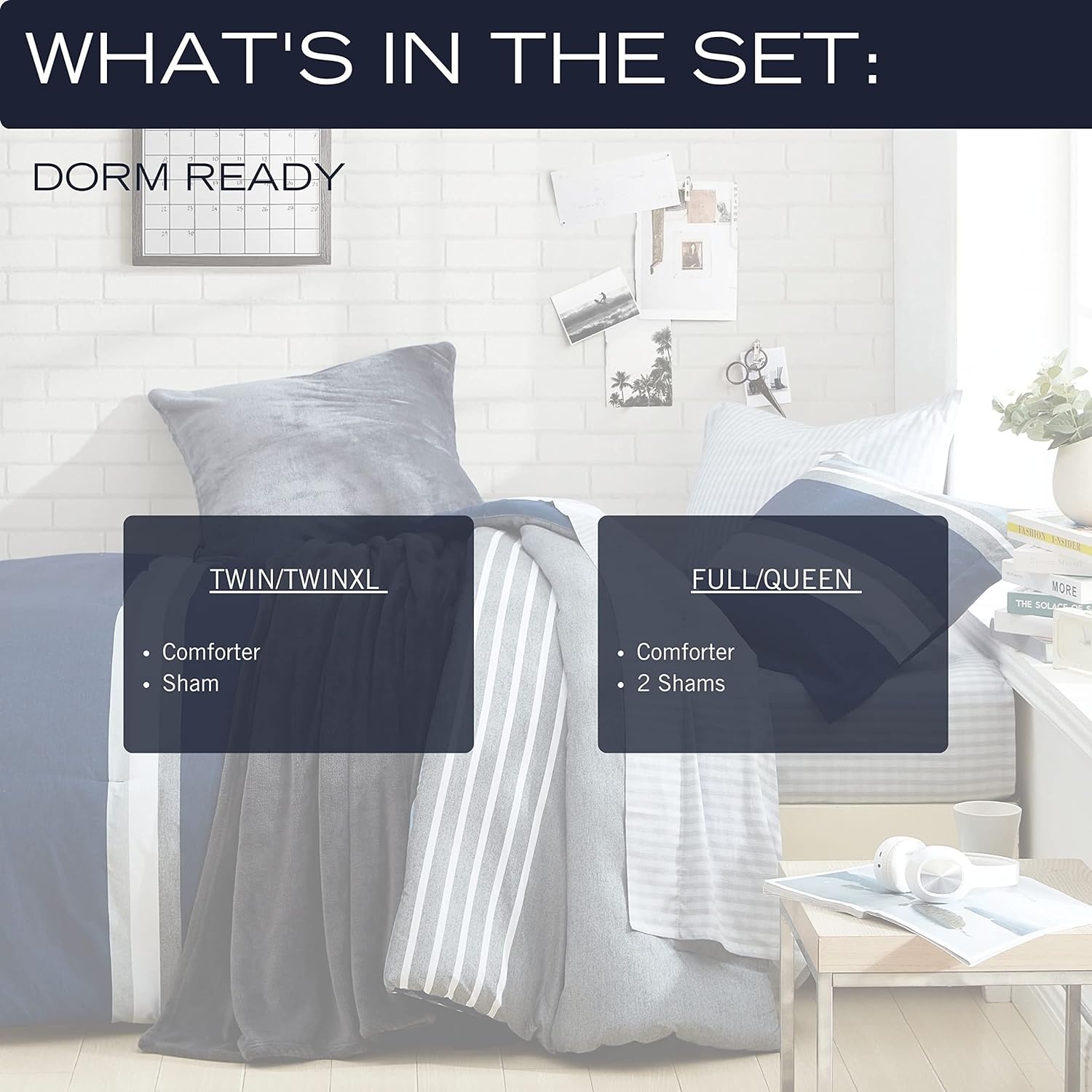 image:imageNautica Queen Comforter Set Reversible Bedding with Matching Shams Stripe Room Decor College Dorm Room Essentials Bay Shore NavyHeathered Block Flagstone