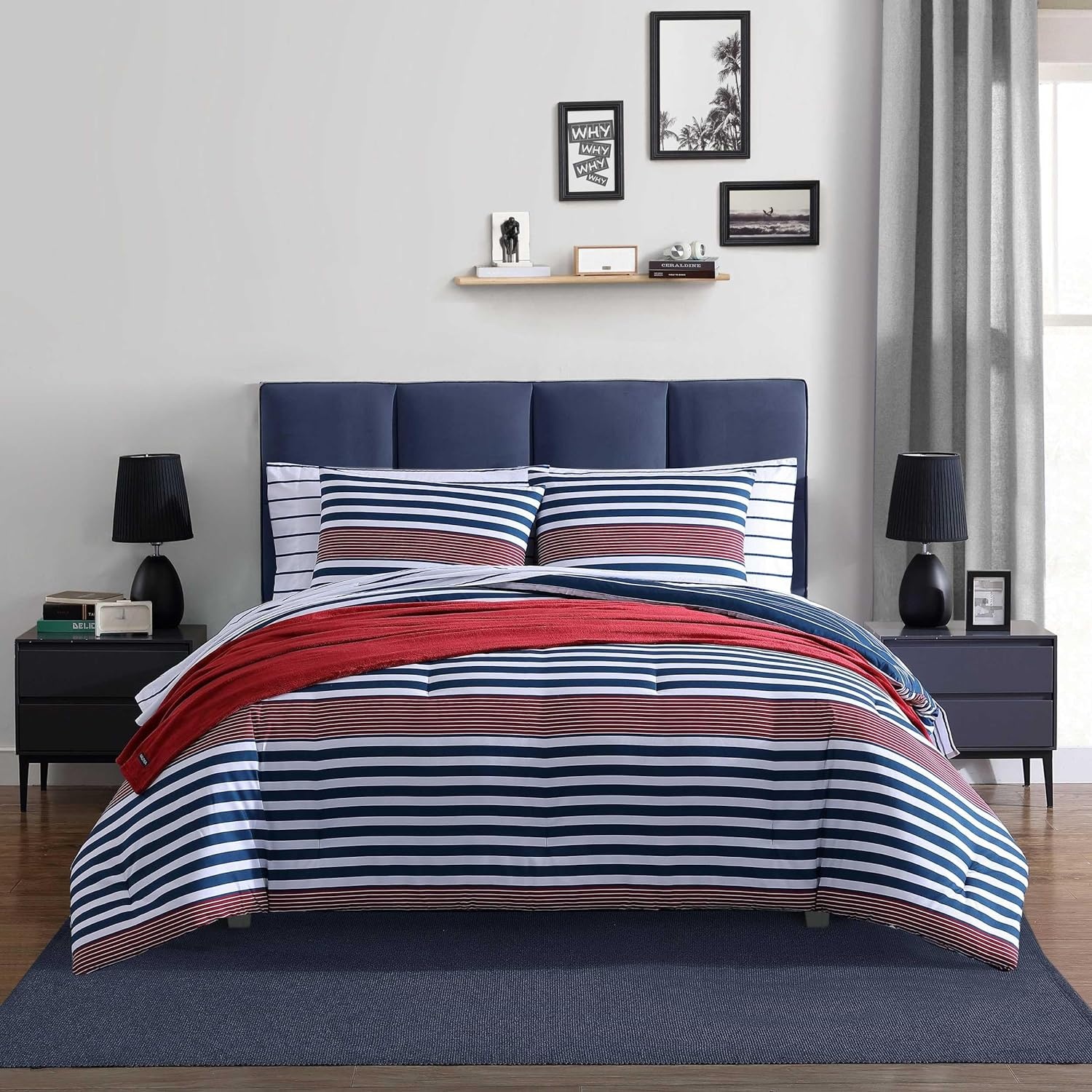 image:imageNautica Queen Comforter Set Reversible Bedding with Matching Shams Stripe Room Decor College Dorm Room Essentials Bay Shore NavyKennedy Stripe Navy