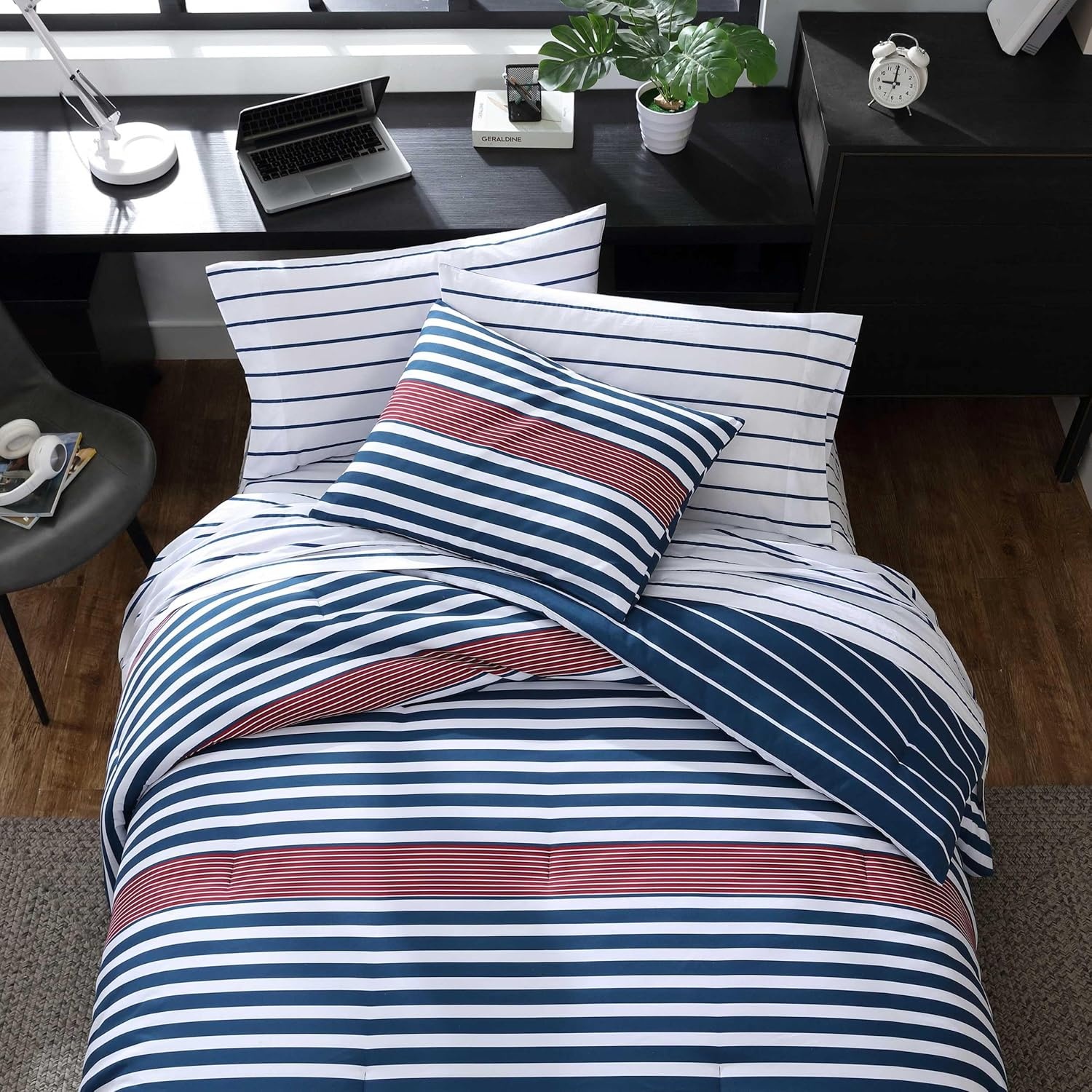 image:imageNautica Queen Comforter Set Reversible Bedding with Matching Shams Stripe Room Decor College Dorm Room Essentials Bay Shore NavyKennedy Stripe Navy