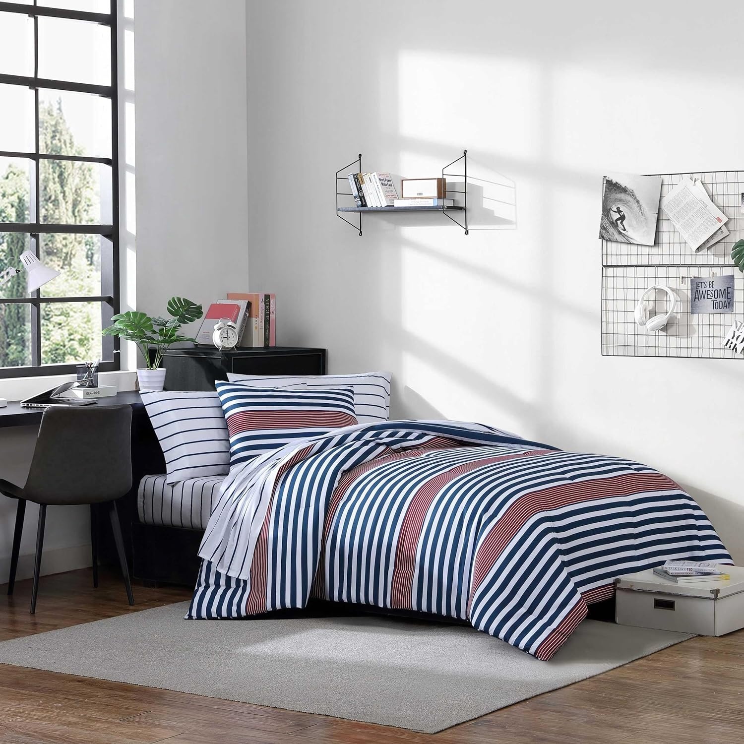 image:imageNautica Queen Comforter Set Reversible Bedding with Matching Shams Stripe Room Decor College Dorm Room Essentials Bay Shore NavyKennedy Stripe Navy