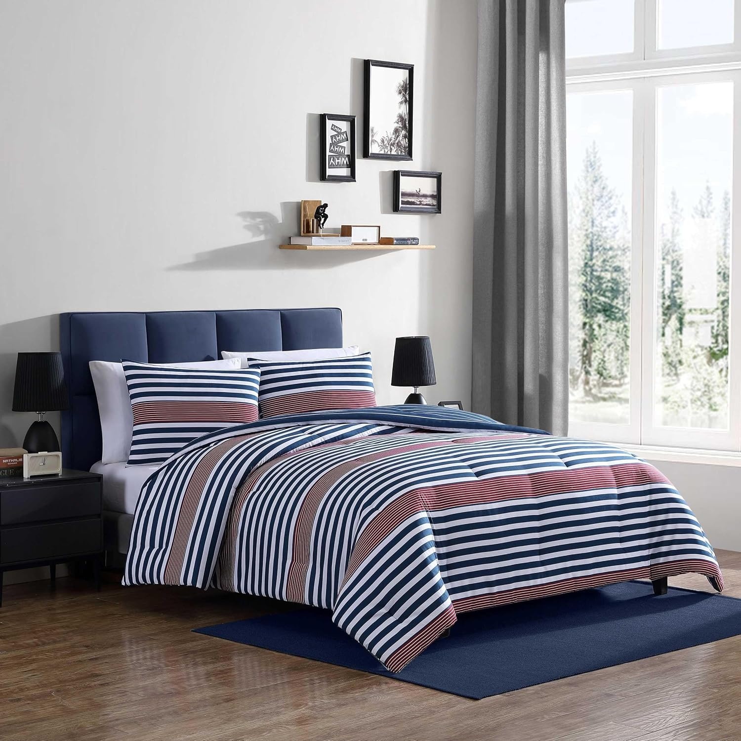 image:imageNautica Queen Comforter Set Reversible Bedding with Matching Shams Stripe Room Decor College Dorm Room Essentials Bay Shore NavyKennedy Stripe Navy