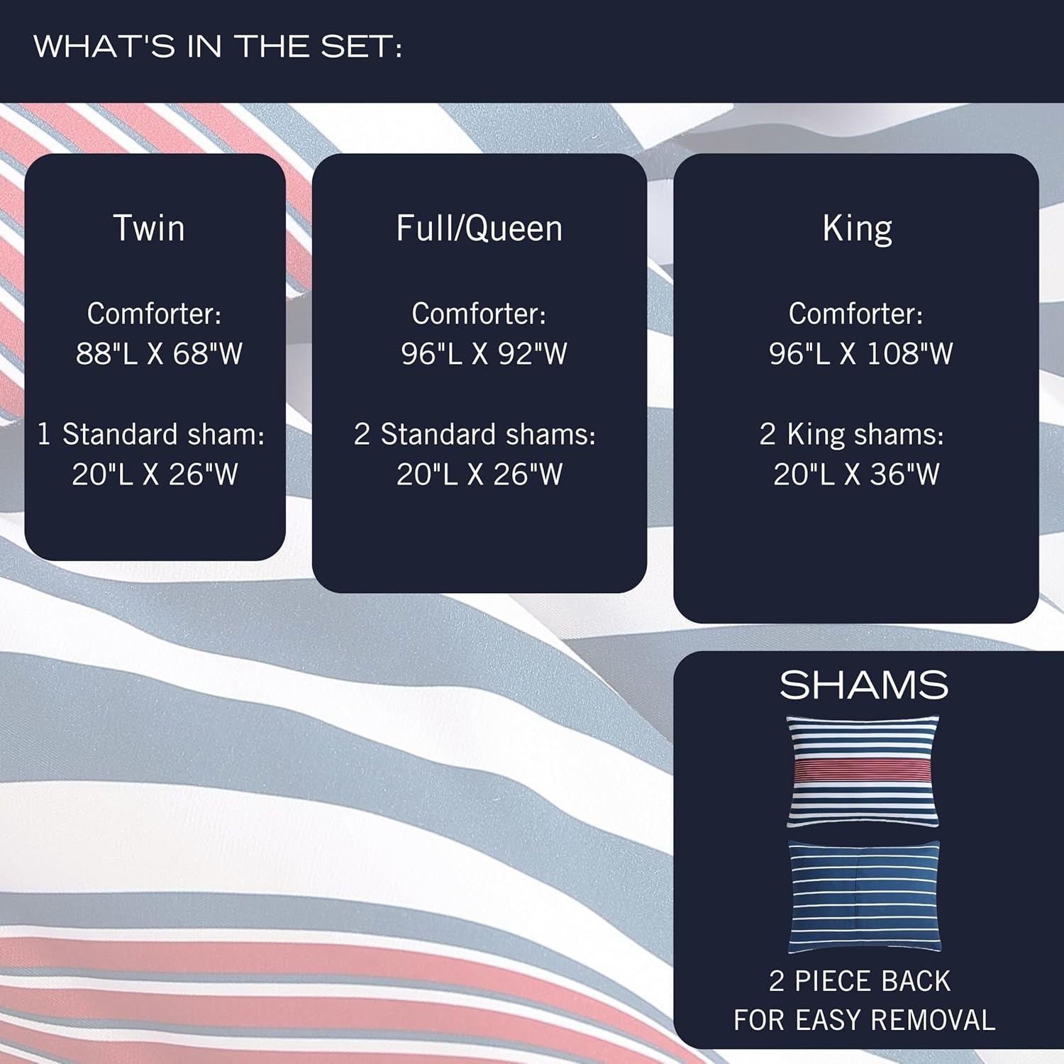 image:imageNautica Queen Comforter Set Reversible Bedding with Matching Shams Stripe Room Decor College Dorm Room Essentials Bay Shore NavyKennedy Stripe Navy