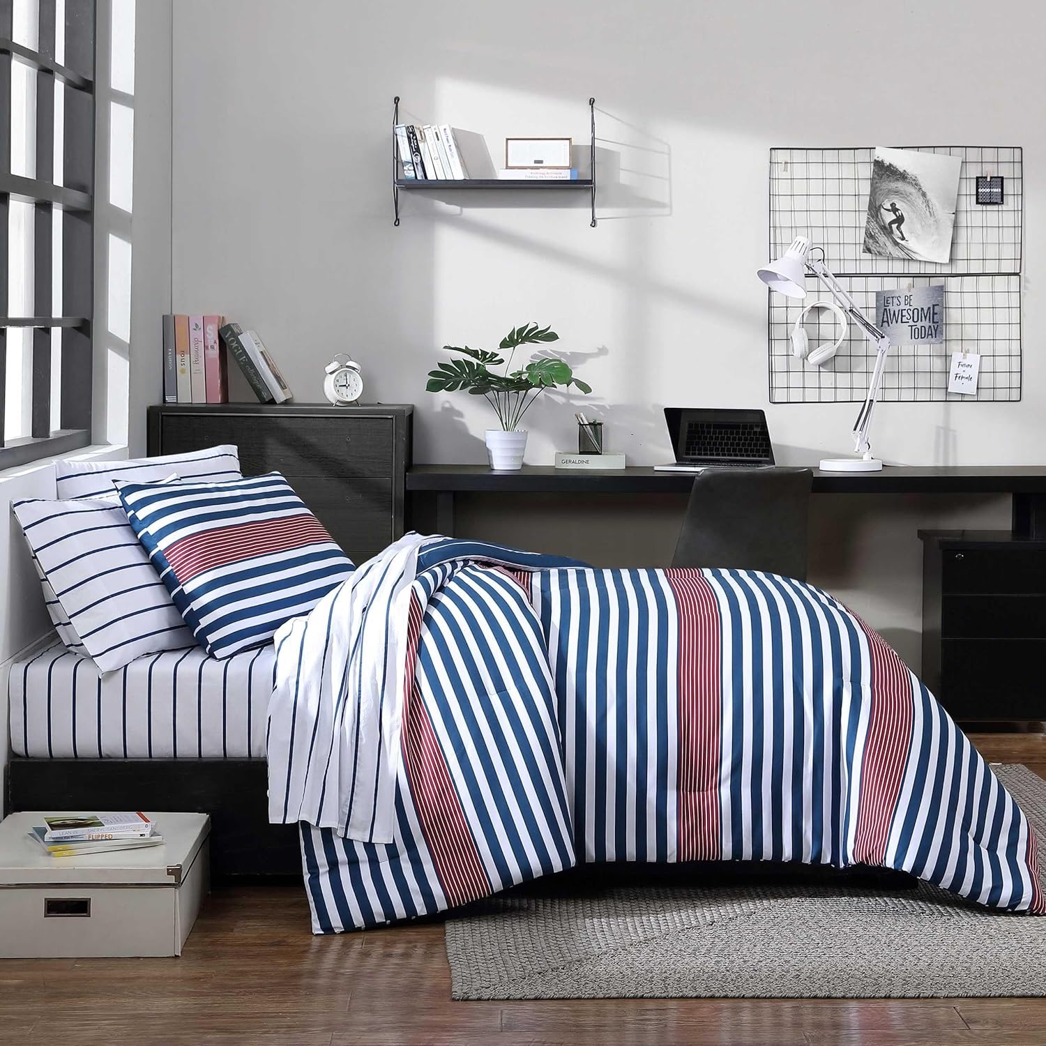 image:imageNautica Queen Comforter Set Reversible Bedding with Matching Shams Stripe Room Decor College Dorm Room Essentials Bay Shore NavyKennedy Stripe Navy