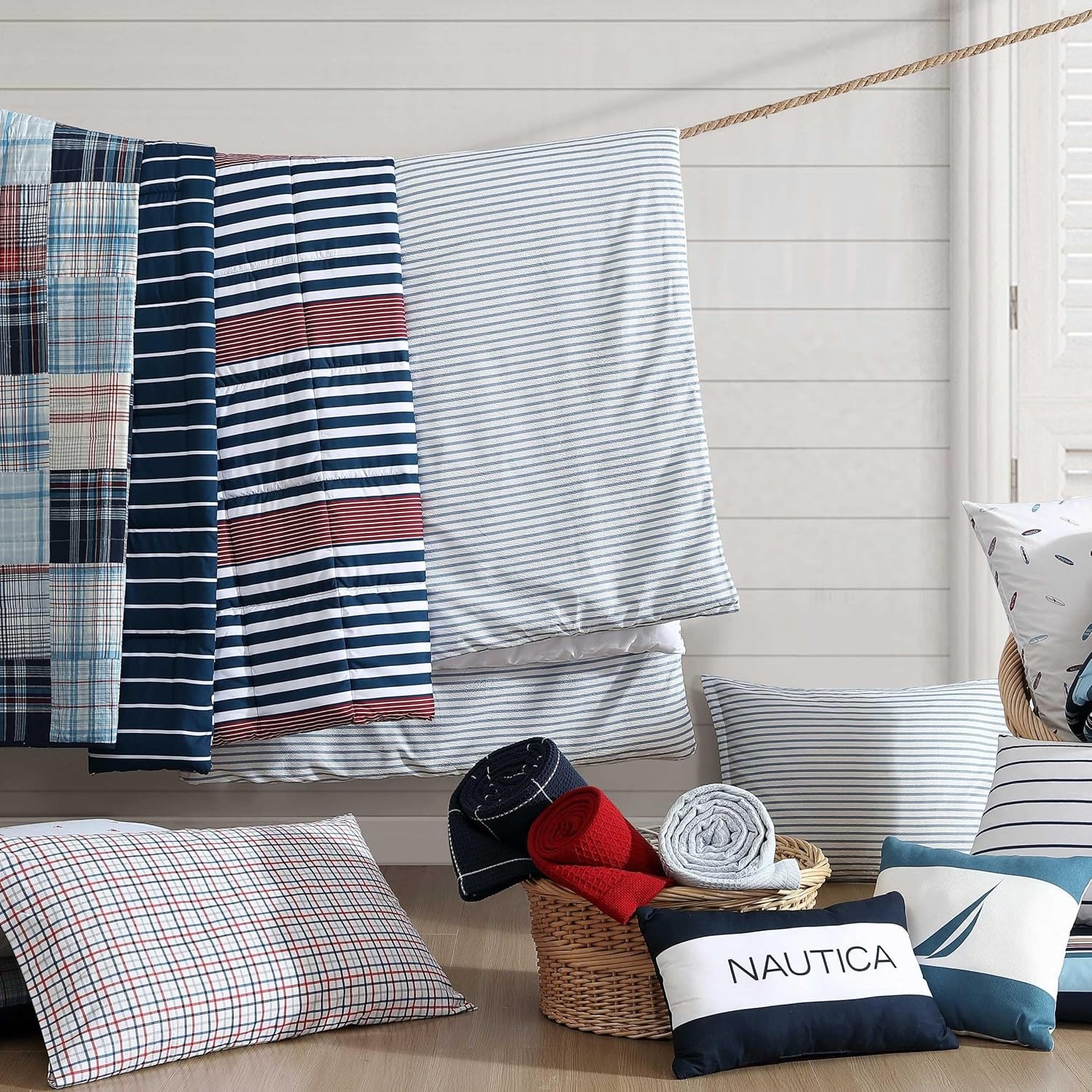 image:imageNautica Queen Comforter Set Reversible Bedding with Matching Shams Stripe Room Decor College Dorm Room Essentials Bay Shore NavyKennedy Stripe Navy