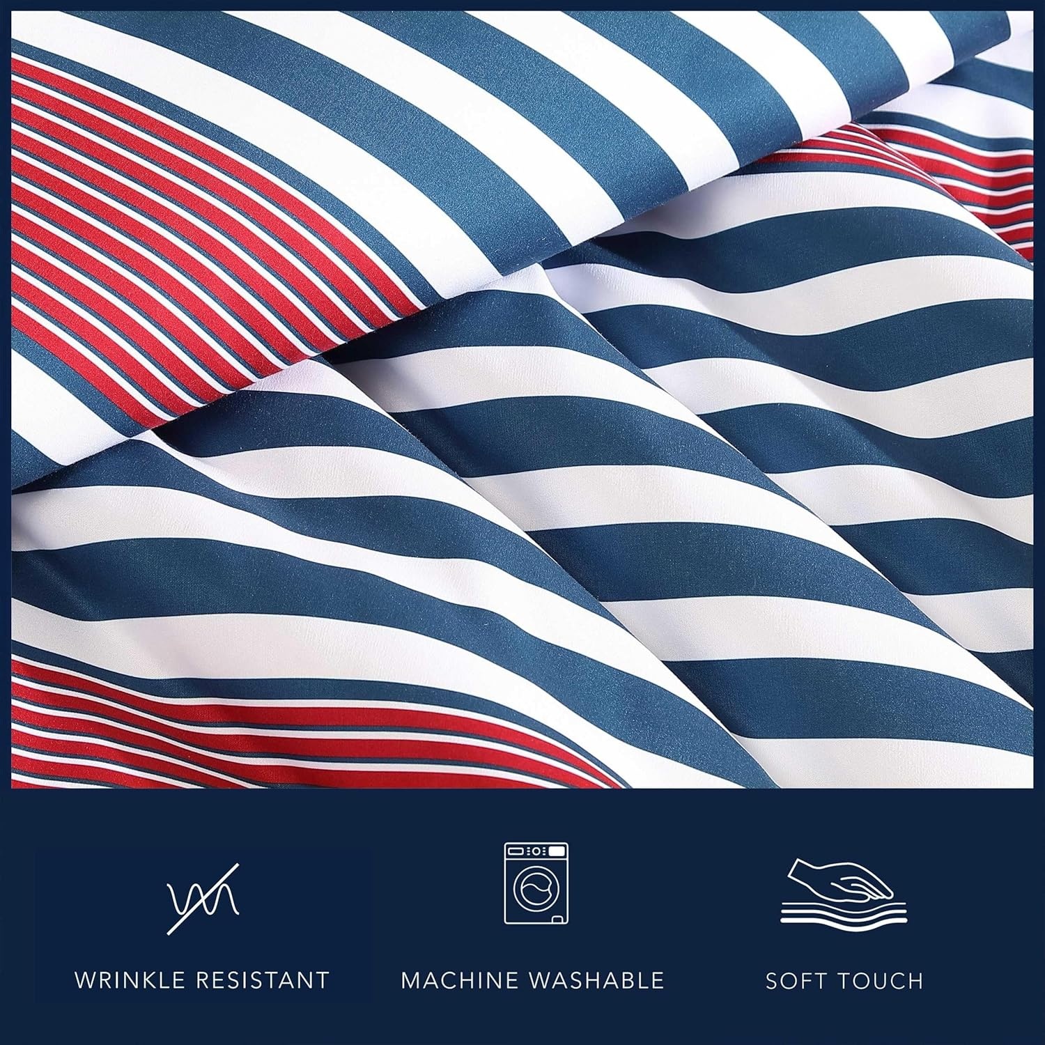 image:imageNautica Queen Comforter Set Reversible Bedding with Matching Shams Stripe Room Decor College Dorm Room Essentials Bay Shore NavyKennedy Stripe Navy