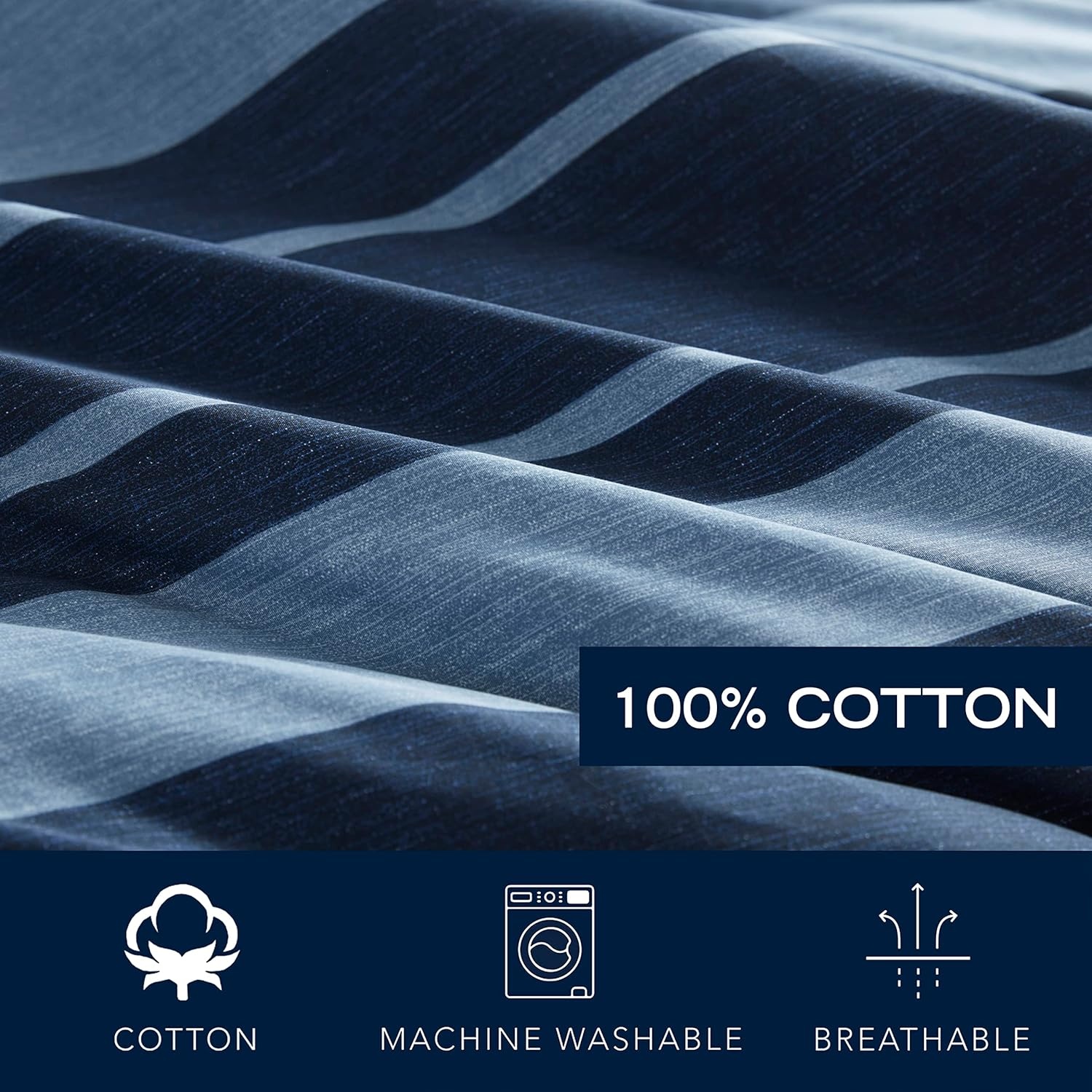image:imageNautica Queen Comforter Set Reversible Bedding with Matching Shams Stripe Room Decor College Dorm Room Essentials Bay Shore NavyLongpoint Blue