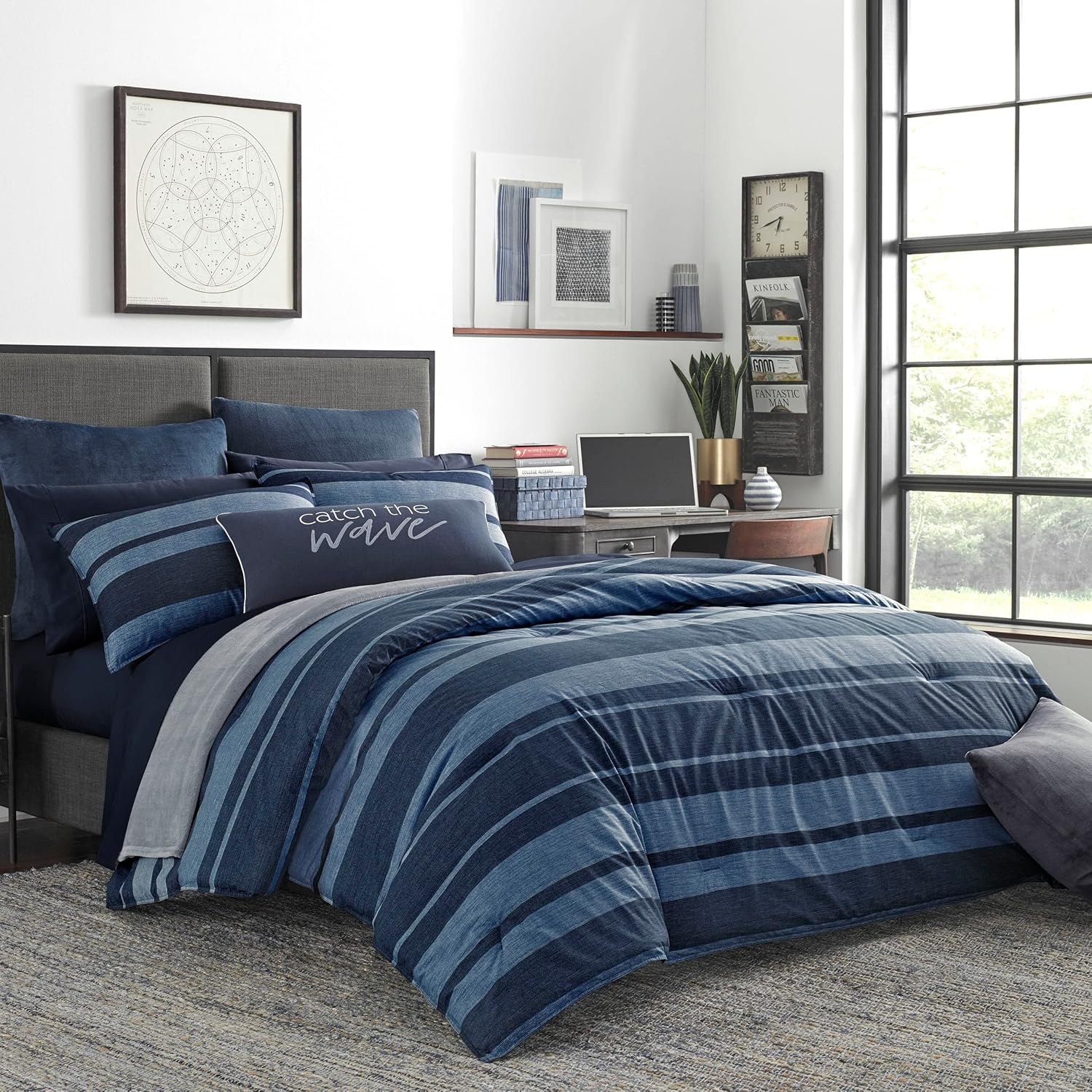 image:imageNautica Queen Comforter Set Reversible Bedding with Matching Shams Stripe Room Decor College Dorm Room Essentials Bay Shore NavyLongpoint Blue