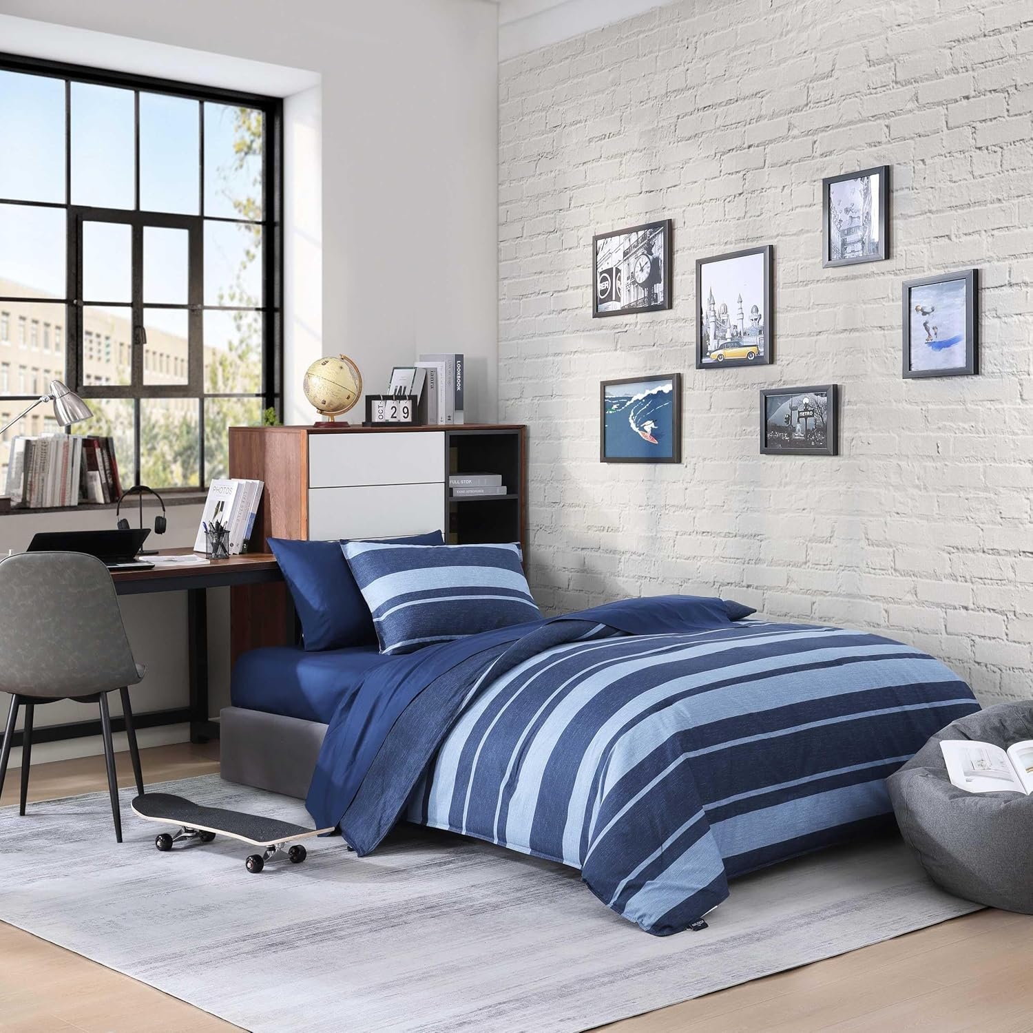 image:imageNautica Queen Comforter Set Reversible Bedding with Matching Shams Stripe Room Decor College Dorm Room Essentials Bay Shore NavyLongpoint Blue