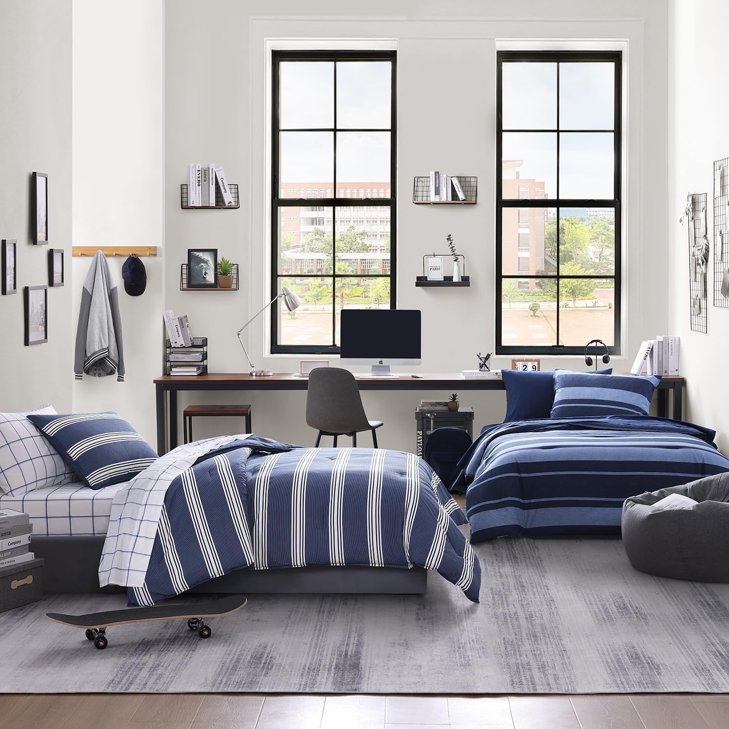 image:imageNautica Queen Comforter Set Reversible Bedding with Matching Shams Stripe Room Decor College Dorm Room Essentials Bay Shore NavyLongpoint Blue