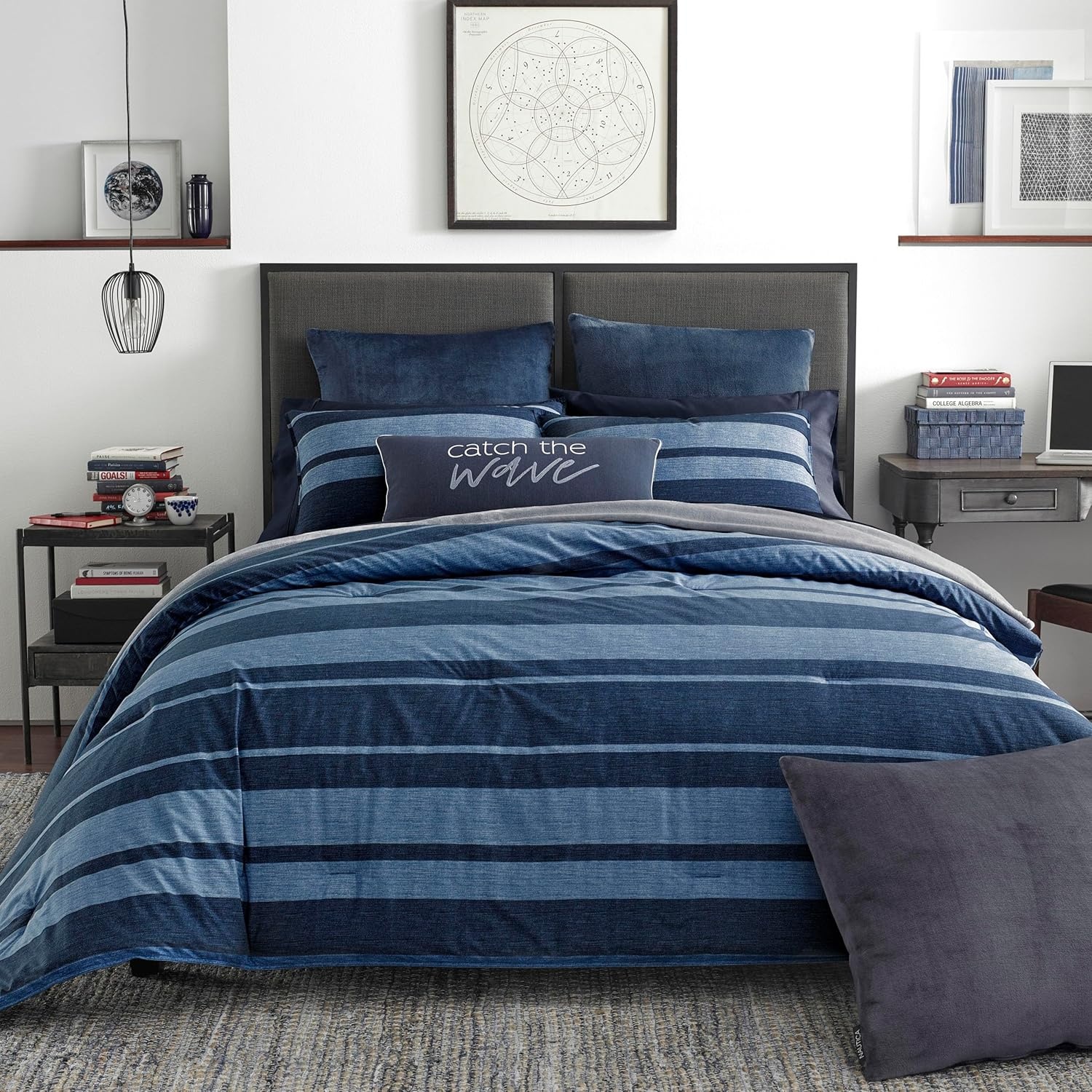 image:imageNautica Queen Comforter Set Reversible Bedding with Matching Shams Stripe Room Decor College Dorm Room Essentials Bay Shore NavyLongpoint Navy