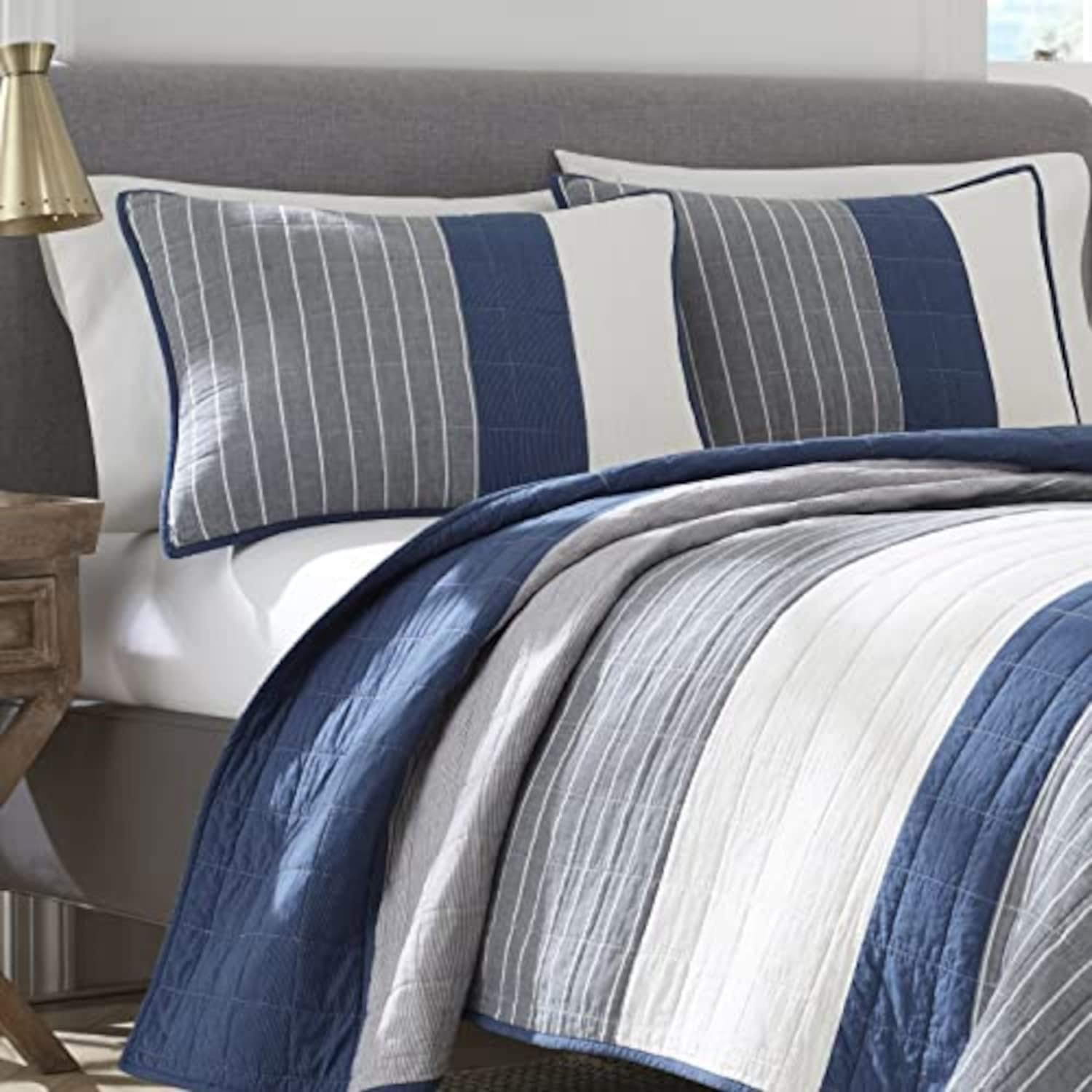image:imageNautica Queen Comforter Set Reversible Bedding with Matching Shams Stripe Room Decor College Dorm Room Essentials Bay Shore NavySwale Navy