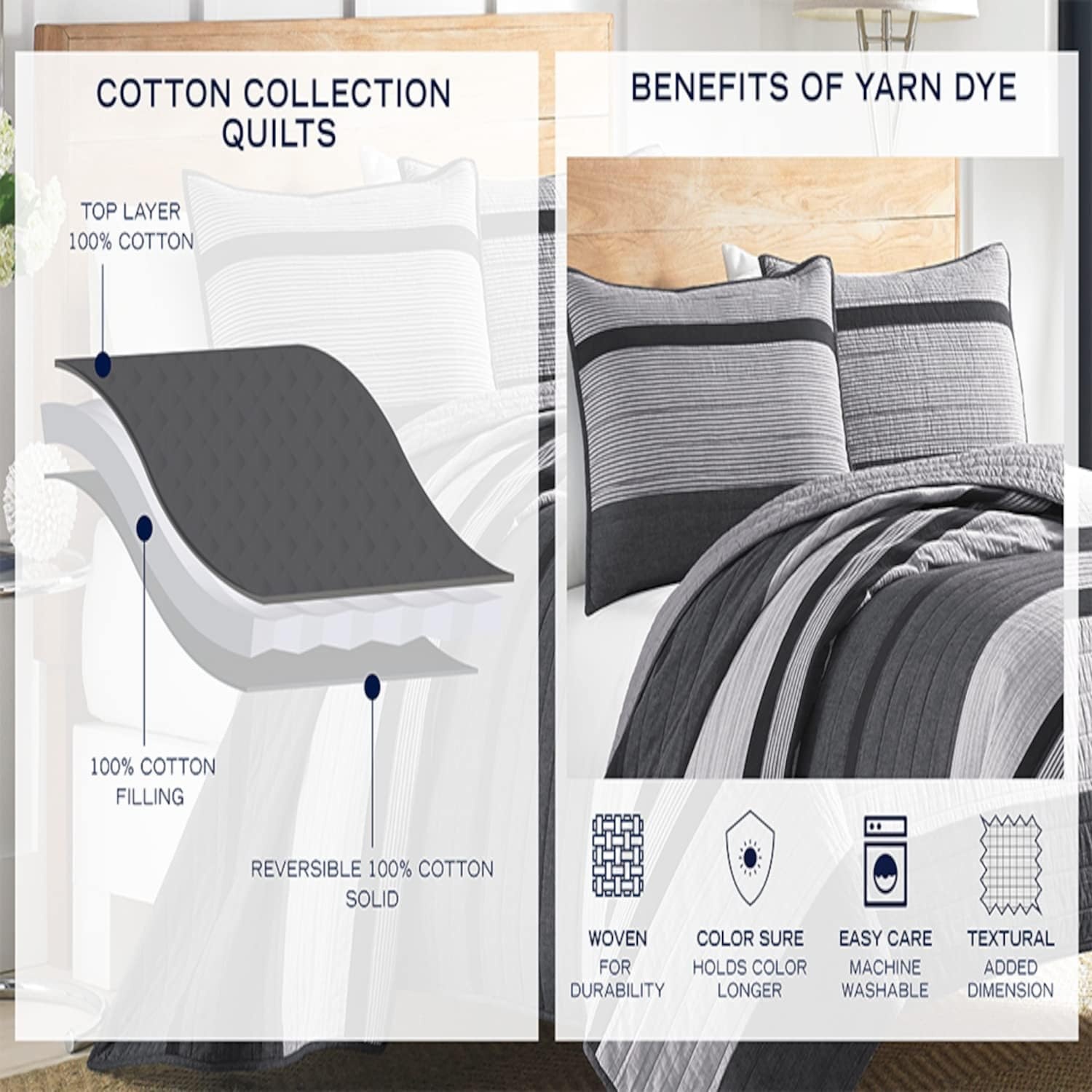 image:imageNautica Queen Comforter Set Reversible Bedding with Matching Shams Stripe Room Decor College Dorm Room Essentials Bay Shore NavySwale Navy