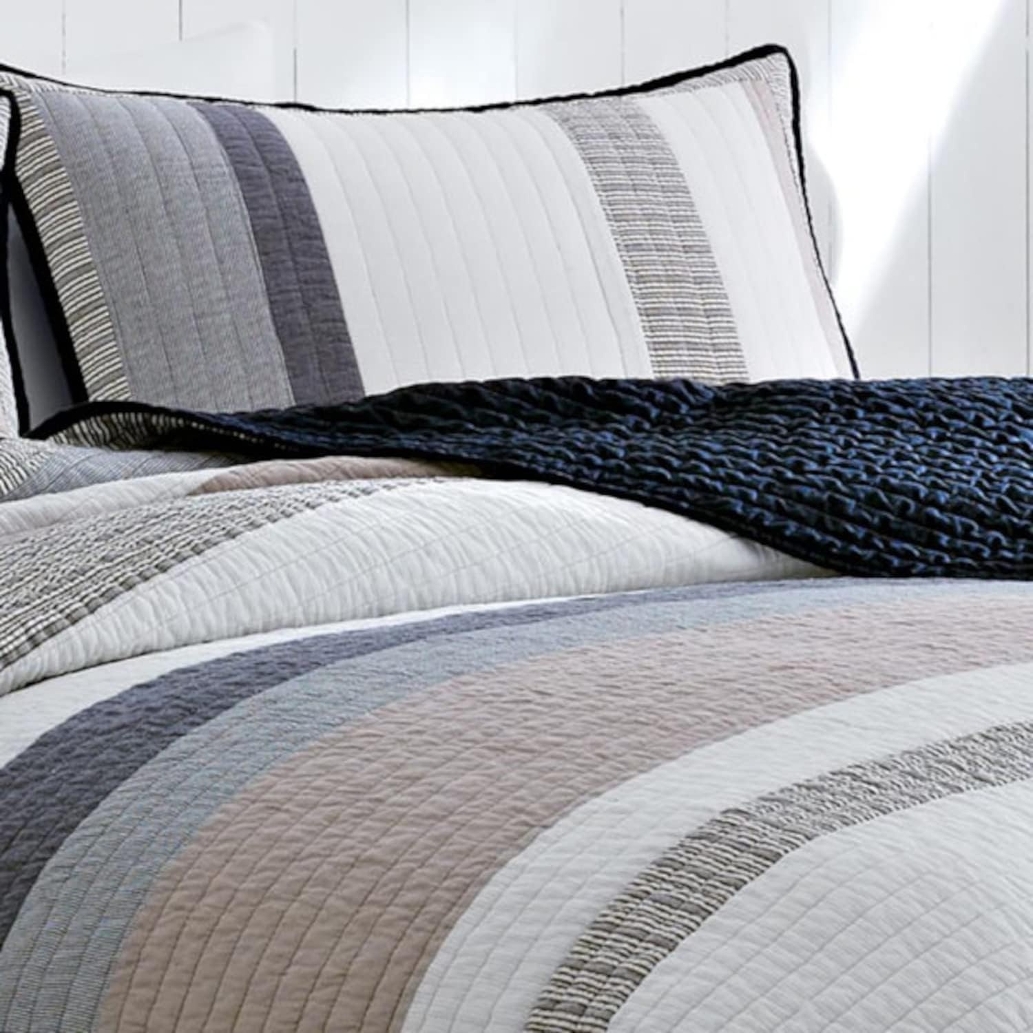 image:imageNautica Queen Comforter Set Reversible Bedding with Matching Shams Stripe Room Decor College Dorm Room Essentials Bay Shore NavyTideway Tan