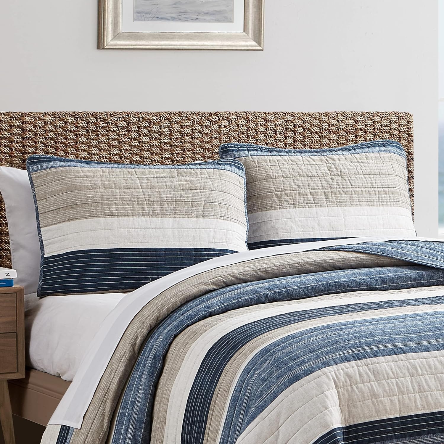 image:imageNautica Queen Quilt Set Reversible Bedding with Matching Shams Stripe Room Decor Lightweight Bed Set College Dorm Room Essentials Ridgeport BeigeRidgeport Denim