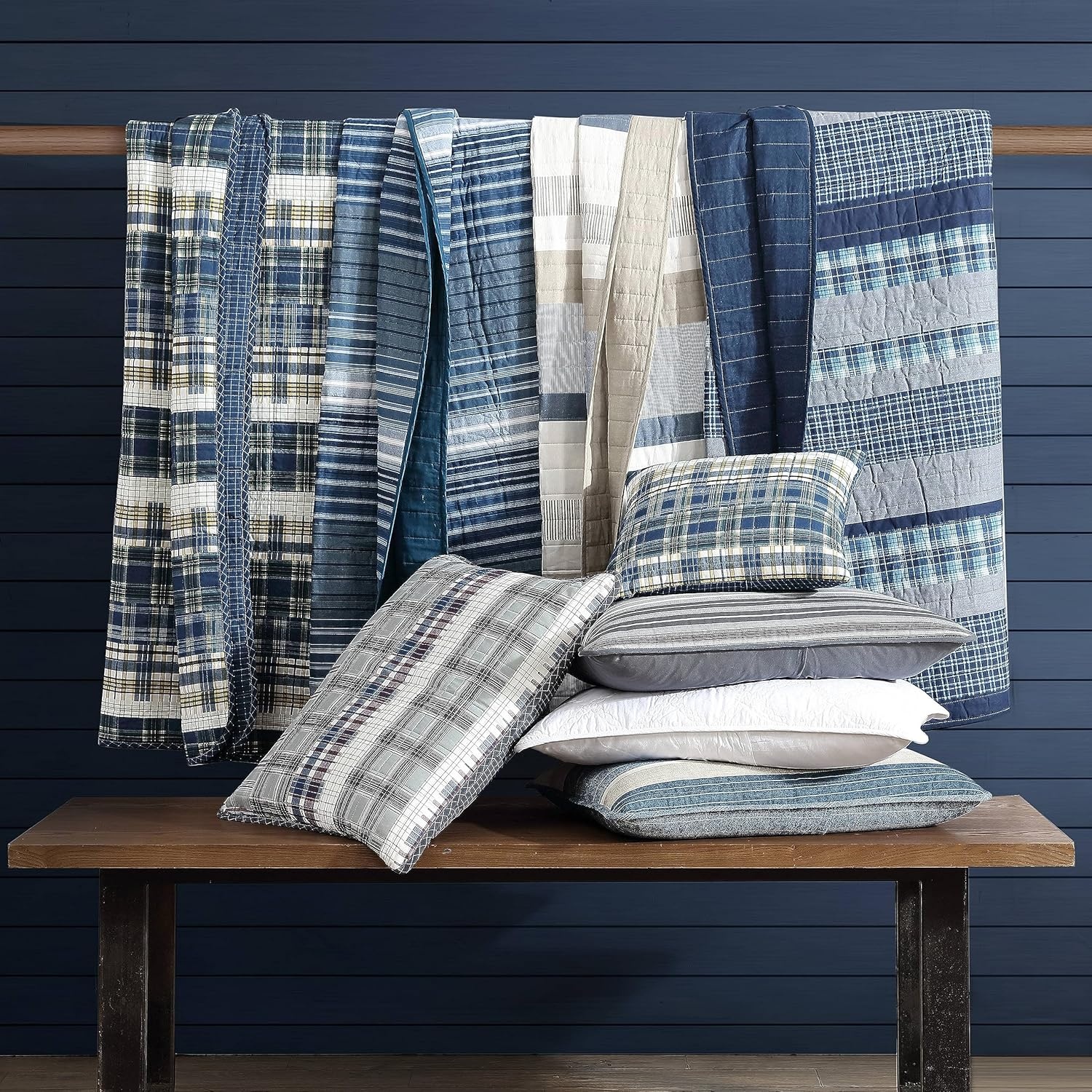 image:imageNautica Queen Quilt Set Reversible Bedding with Matching Shams Stripe Room Decor Lightweight Bed Set College Dorm Room Essentials Ridgeport BeigeRidgeport Denim