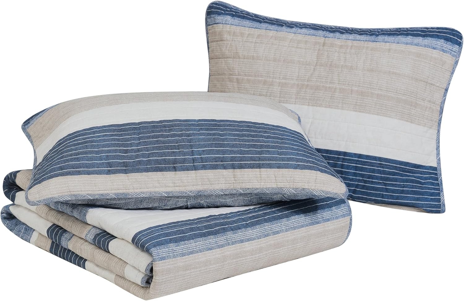 image:imageNautica Queen Quilt Set Reversible Bedding with Matching Shams Stripe Room Decor Lightweight Bed Set College Dorm Room Essentials Ridgeport BeigeRidgeport Denim