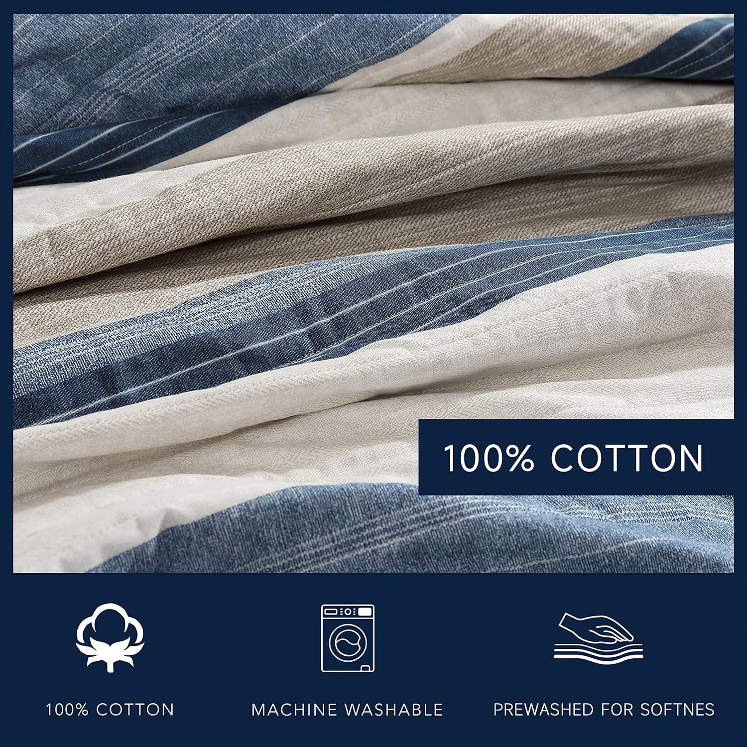 image:imageNautica Queen Quilt Set Reversible Bedding with Matching Shams Stripe Room Decor Lightweight Bed Set College Dorm Room Essentials Ridgeport BeigeRidgeport Denim