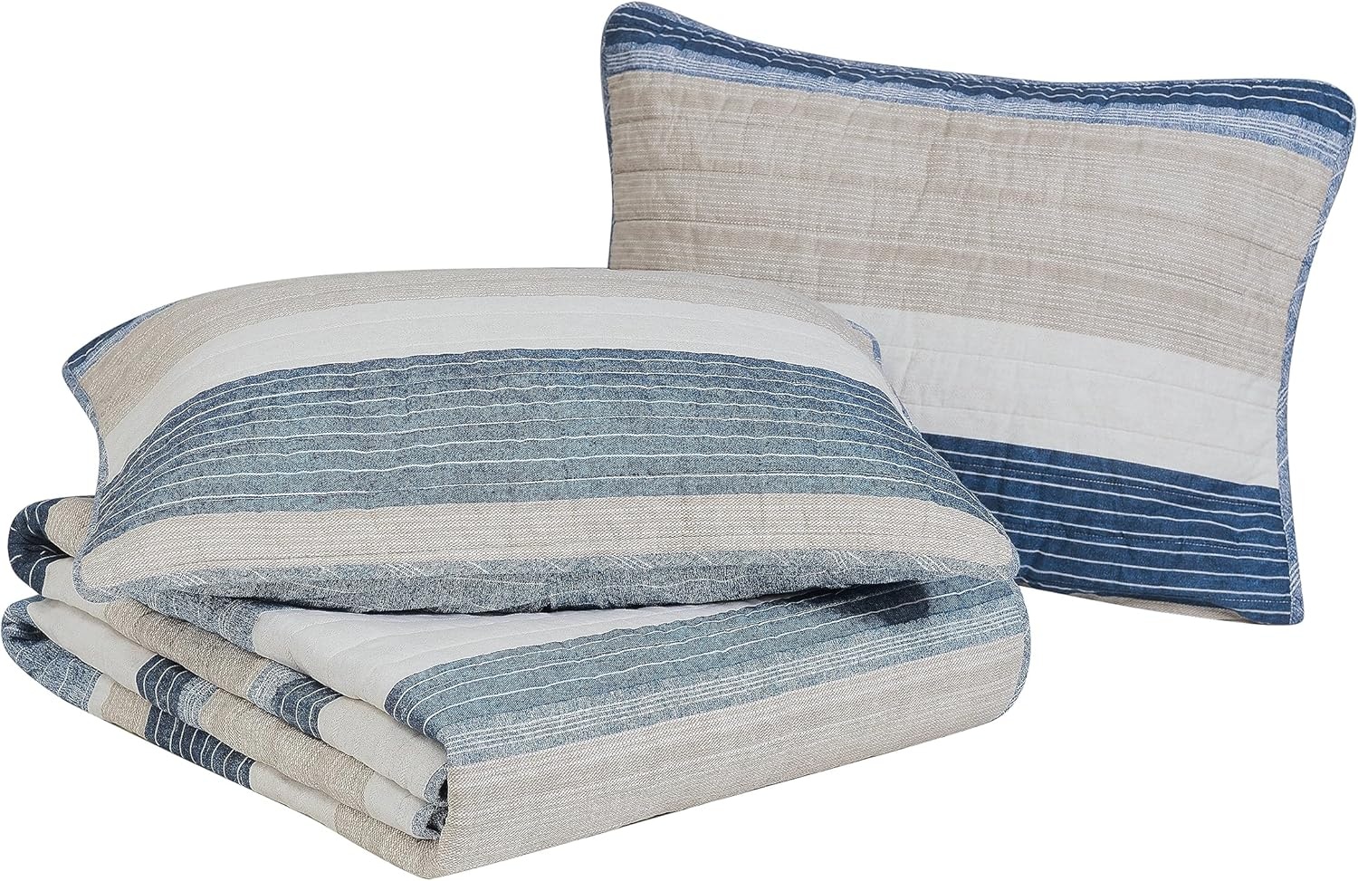 image:imageNautica Queen Quilt Set Reversible Bedding with Matching Shams Stripe Room Decor Lightweight Bed Set College Dorm Room Essentials Ridgeport BeigeRidgeport Denim