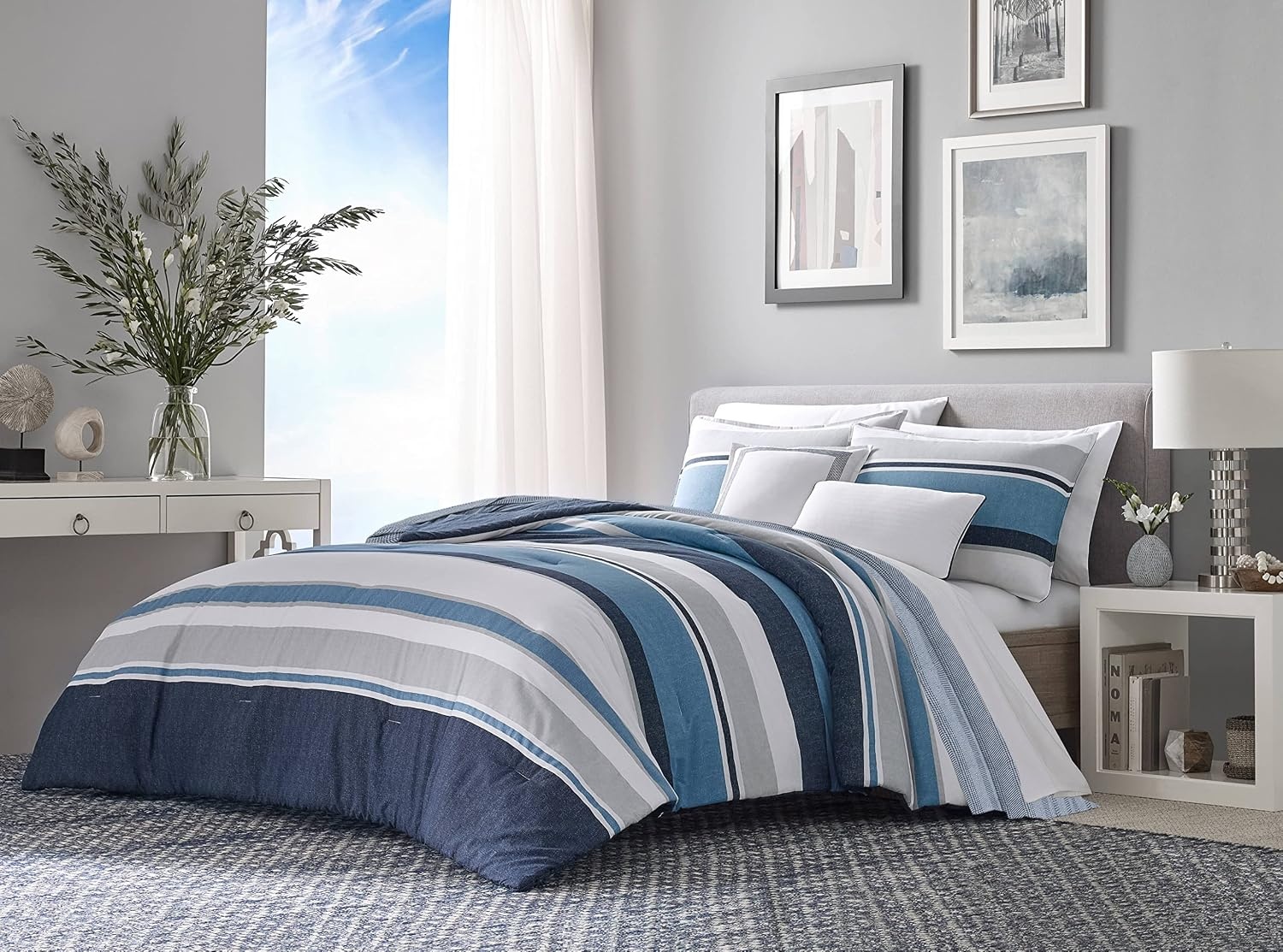 image:imageNautica Queen Size Blanket Yarn Dyed Cotton Bedding with Chevron Stripe Design Soft Blanket for Bed or Couch College Dorm Room Essentials Chevron NavyNavy