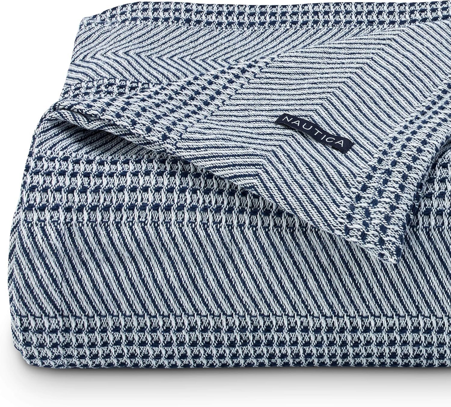 image:imageNautica Queen Size Blanket Yarn Dyed Cotton Bedding with Chevron Stripe Design Soft Blanket for Bed or Couch College Dorm Room Essentials Chevron NavyNavy