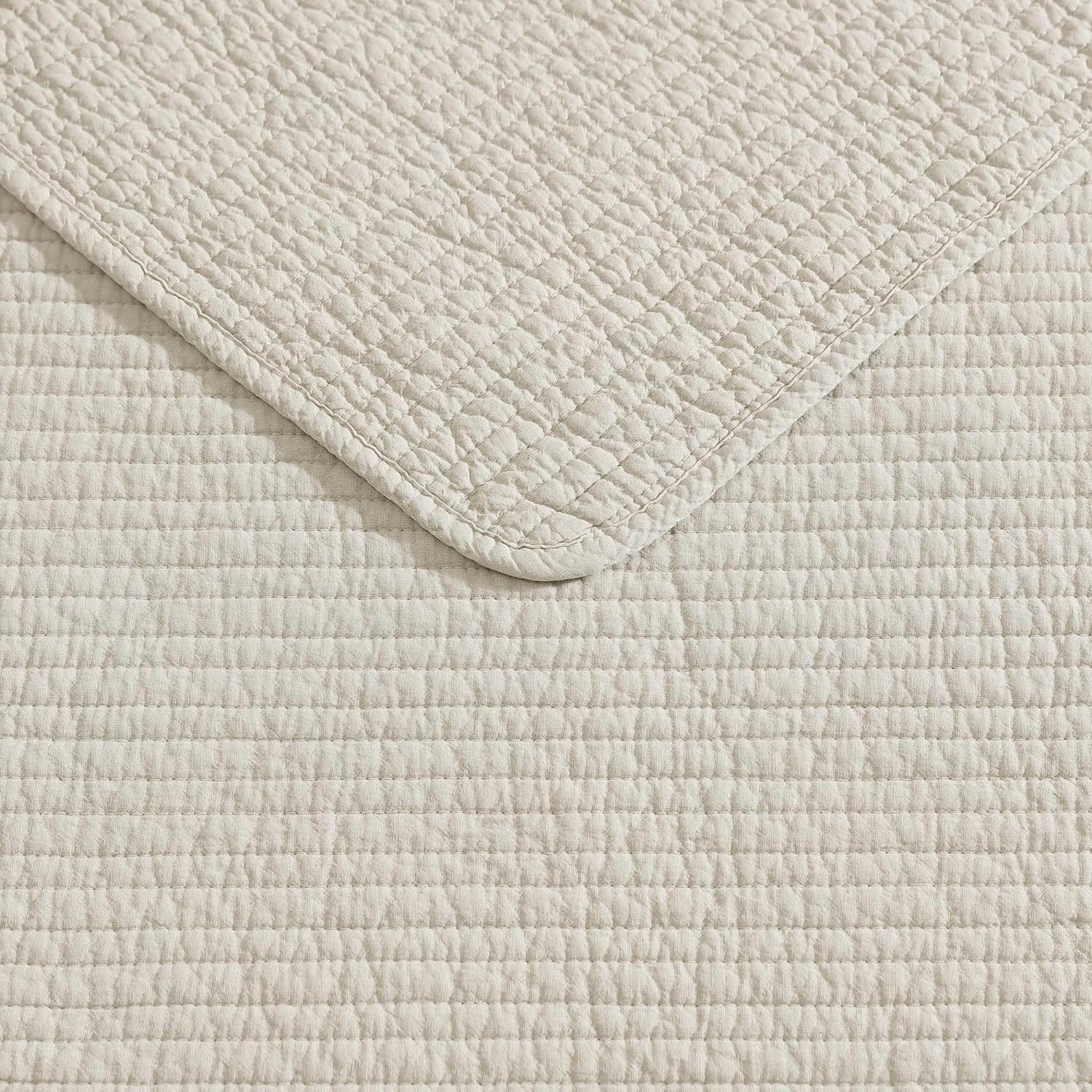 image:imageNautica Quilt Set Super Soft Solid Washed Woven Cotton Bedding with Matching Sham Casual Style Home Essentials Seashore Stitch Beige TwinSeashore Stitch Beige