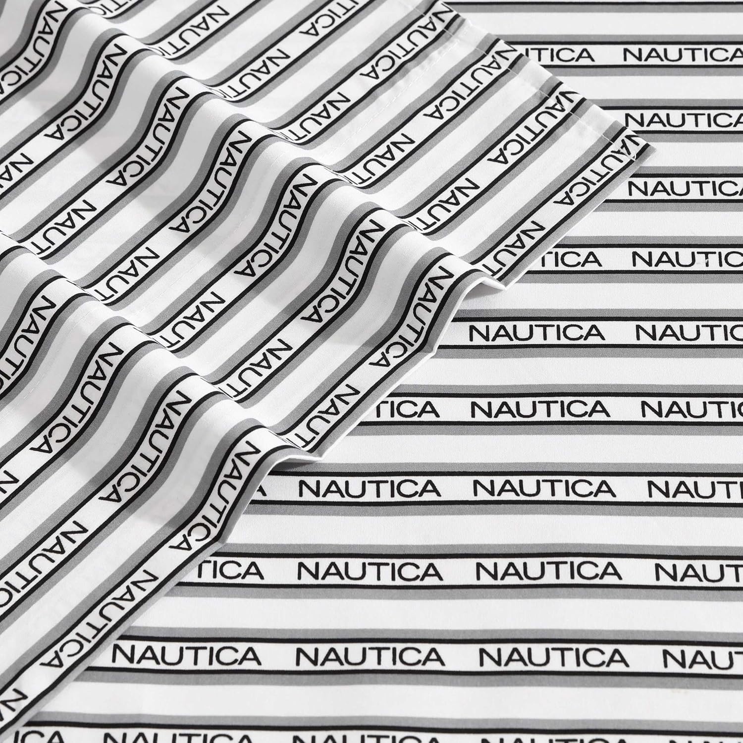 image:imageNautica Sheet Set Breathable amp Cooling Microfiber Bedding with Matching Pillowcase Deep Pocket Fully Elasticized Nantucket Lobster Ocean Breeze Blue TwinStriped Nautica Logo Grey
