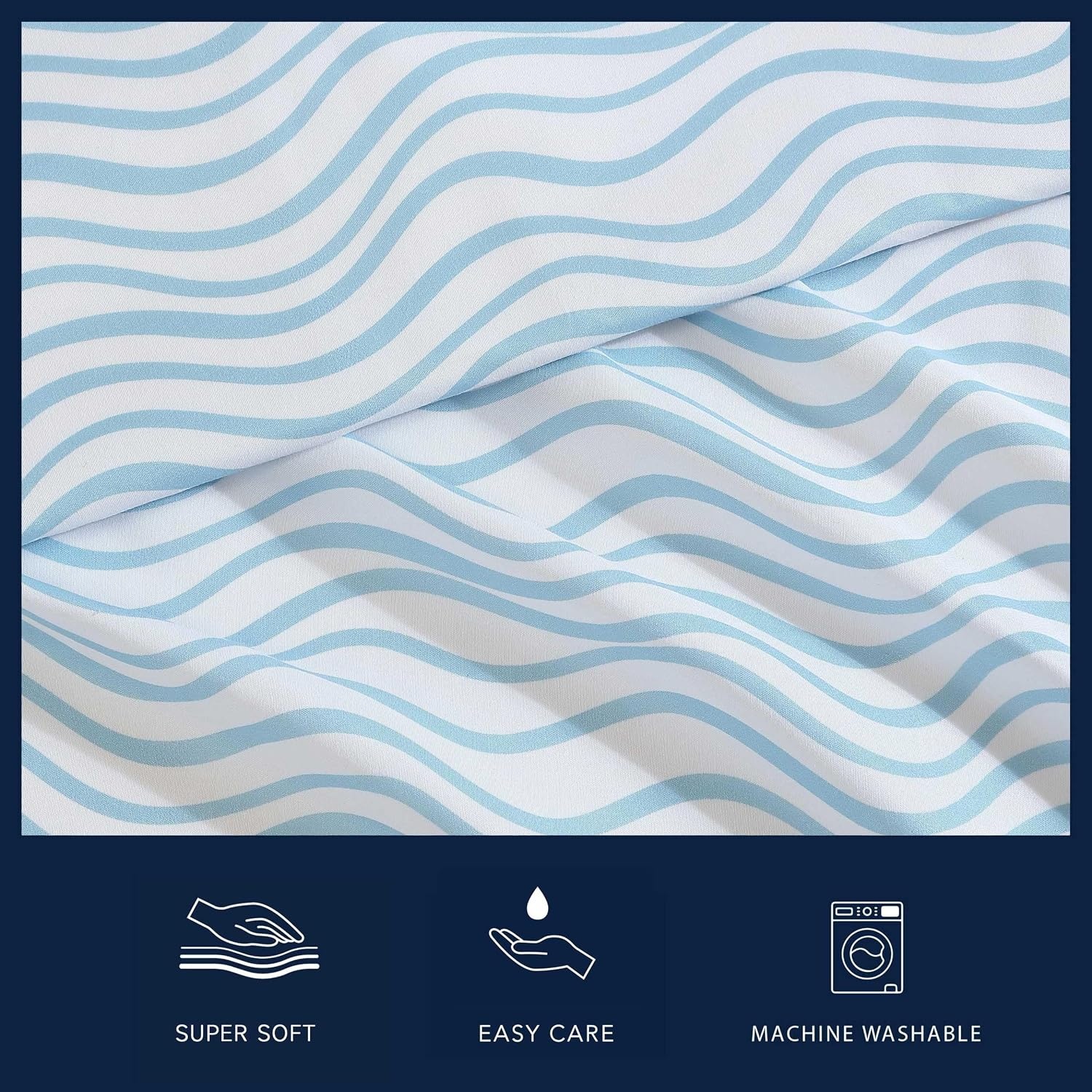 image:imageNautica Sheet Set Breathable amp Cooling Microfiber Bedding with Matching Pillowcase Deep Pocket Fully Elasticized Nantucket Lobster Ocean Breeze Blue TwinLinearly Waves Ocean Breeze Blue