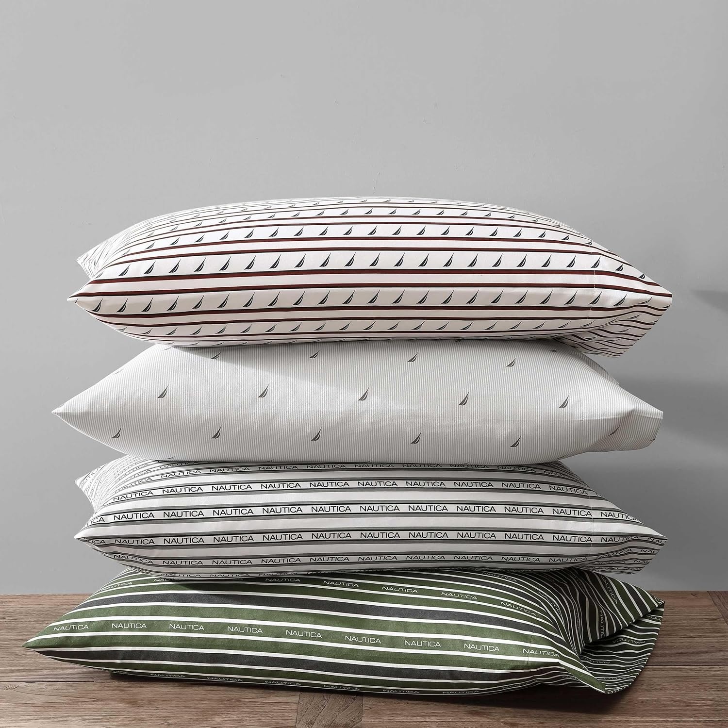 image:imageNautica Sheet Set Breathable amp Cooling Microfiber Bedding with Matching Pillowcase Deep Pocket Fully Elasticized Nantucket Lobster Ocean Breeze Blue TwinStriped Nautica Logo Grey