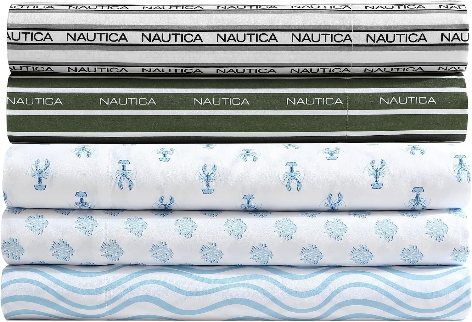 image:imageNautica Sheet Set Breathable amp Cooling Microfiber Bedding with Matching Pillowcase Deep Pocket Fully Elasticized Nantucket Lobster Ocean Breeze Blue TwinNantucket Lobster Ocean Breeze Blue