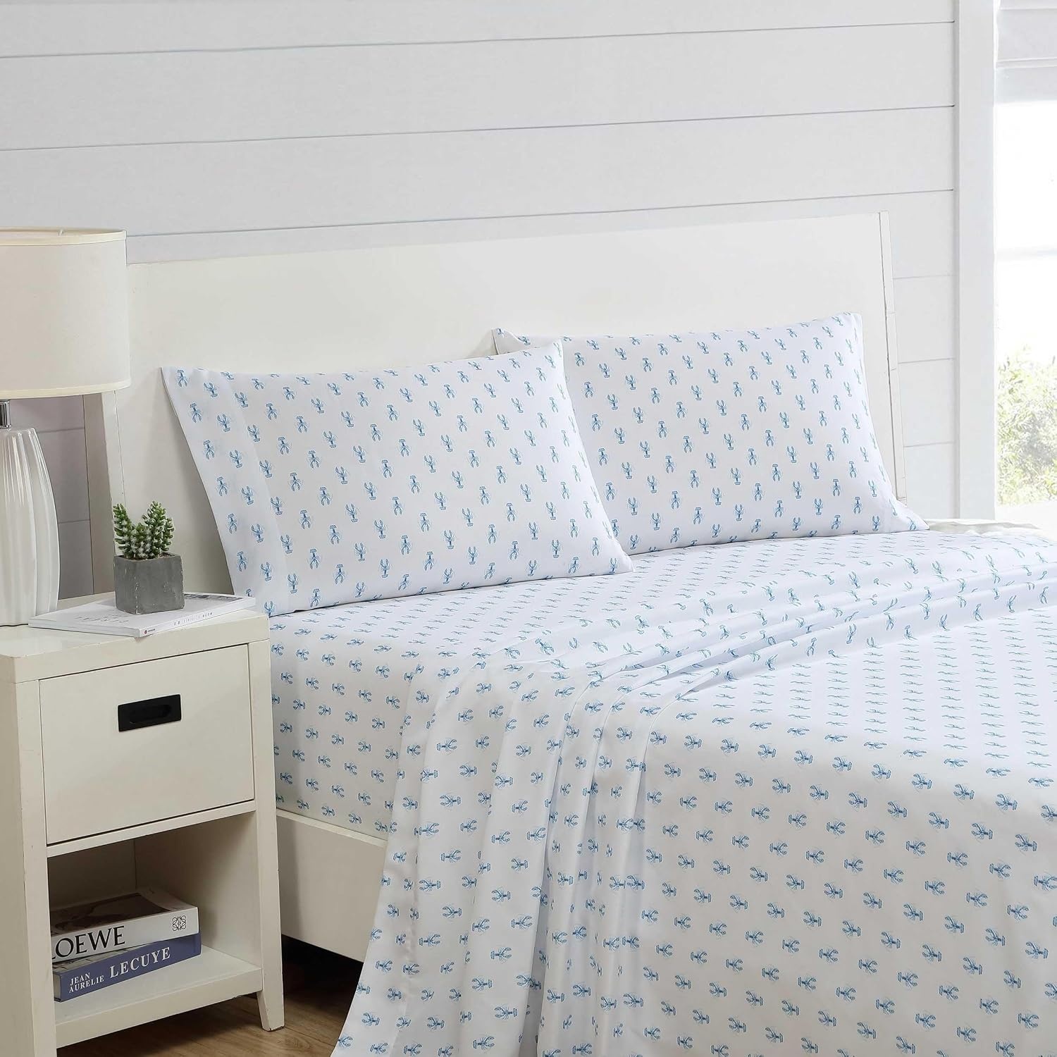 image:imageNautica Sheet Set Breathable amp Cooling Microfiber Bedding with Matching Pillowcase Deep Pocket Fully Elasticized Nantucket Lobster Ocean Breeze Blue TwinNantucket Lobster Ocean Breeze Blue