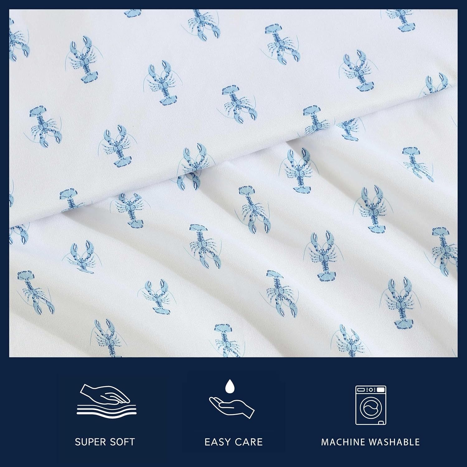 image:imageNautica Sheet Set Breathable amp Cooling Microfiber Bedding with Matching Pillowcase Deep Pocket Fully Elasticized Nantucket Lobster Ocean Breeze Blue TwinNantucket Lobster Ocean Breeze Blue
