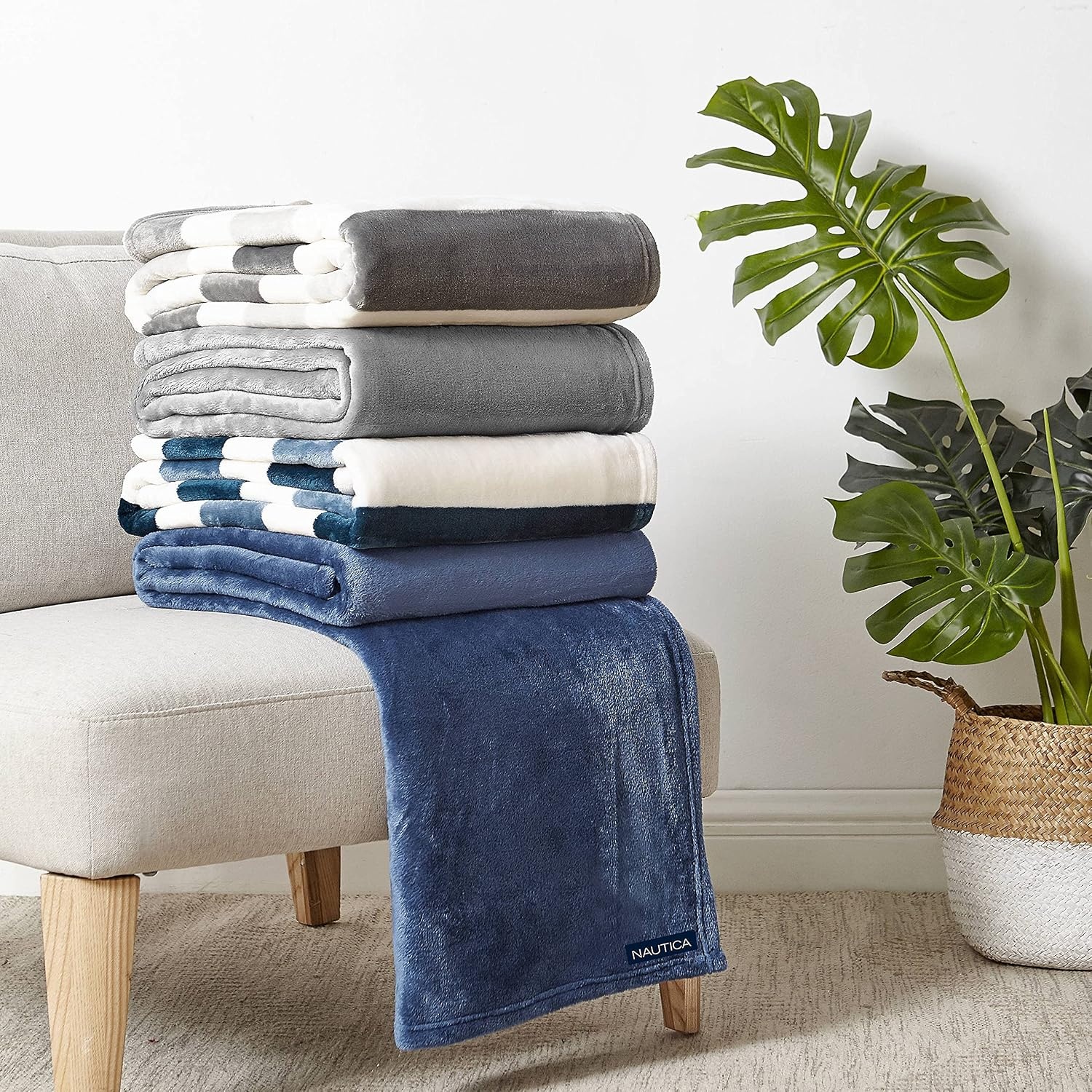 image:imageNautica Throw Blanket Super Soft amp Cozy Fleece Blanket Lightweight Plush Bedding for Couch amp Bed Awning Stripe Navy 50 x 60Awning Stripe GreyWhite