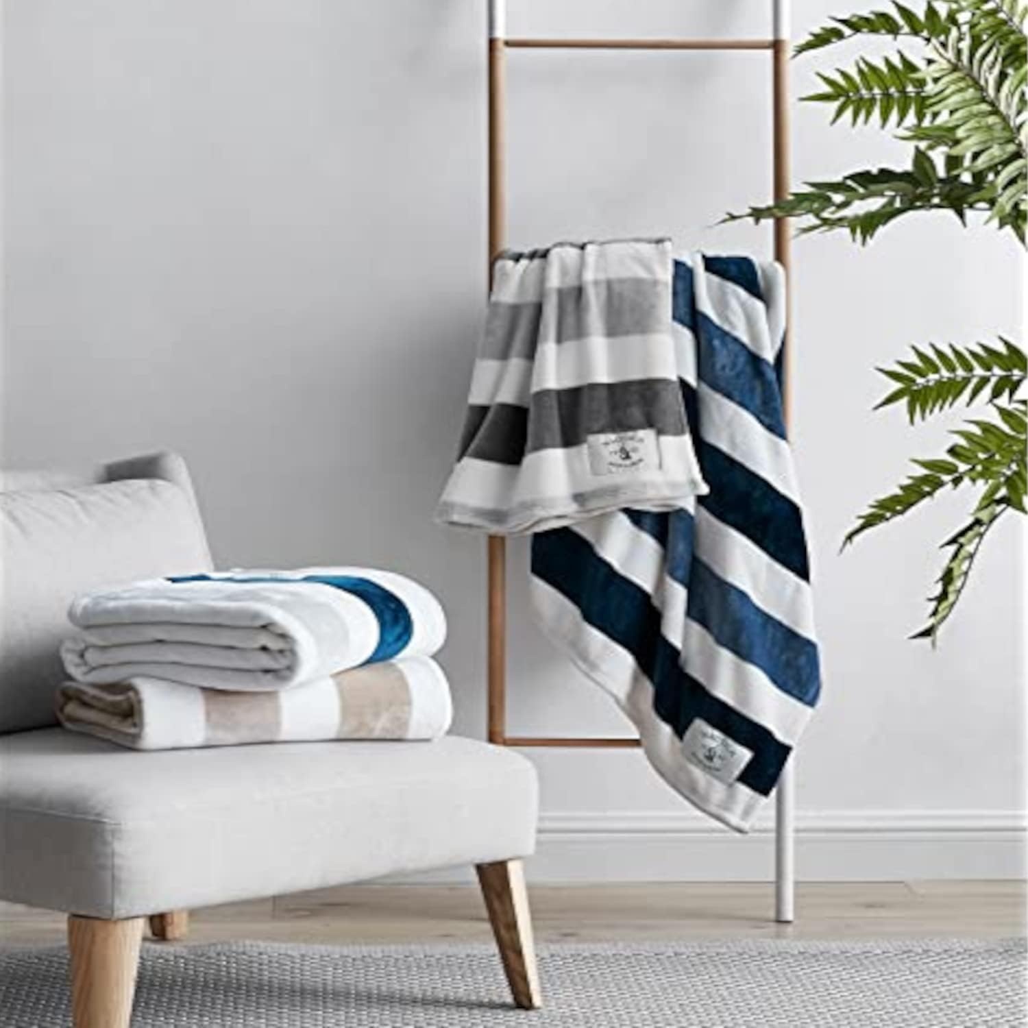 image:imageNautica Throw Blanket Super Soft amp Cozy Fleece Blanket Lightweight Plush Bedding for Couch amp Bed Awning Stripe Navy 50 x 60Awning Stripe GreyWhite