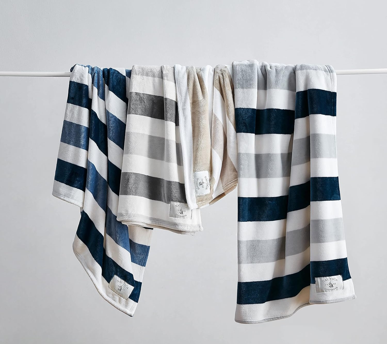 image:imageNautica Throw Blanket Super Soft amp Cozy Fleece Blanket Lightweight Plush Bedding for Couch amp Bed Awning Stripe Navy 50 x 60Awning Stripe GreyWhite
