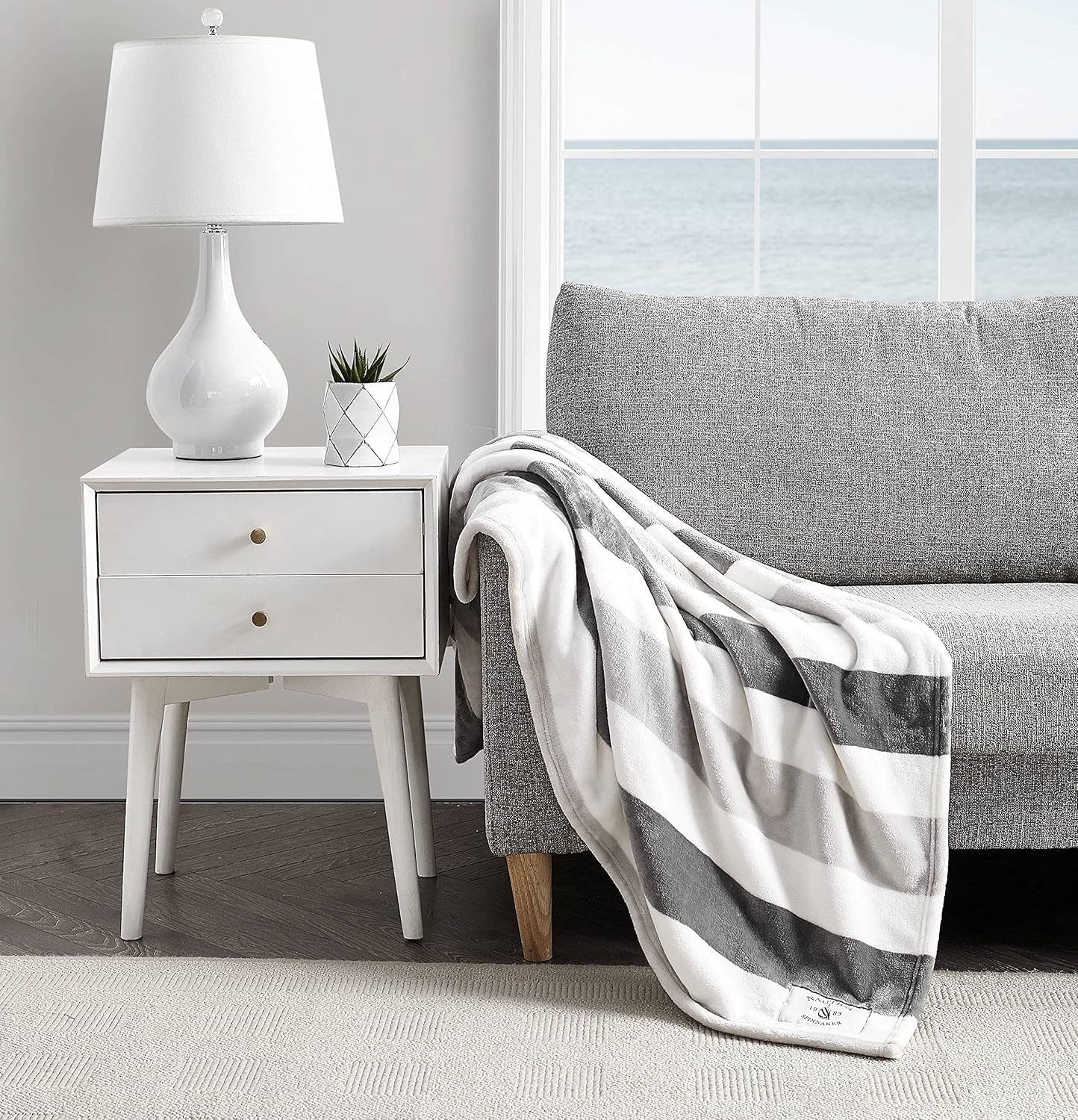 image:imageNautica Throw Blanket Super Soft amp Cozy Fleece Blanket Lightweight Plush Bedding for Couch amp Bed Awning Stripe Navy 50 x 60Awning Stripe GreyWhite