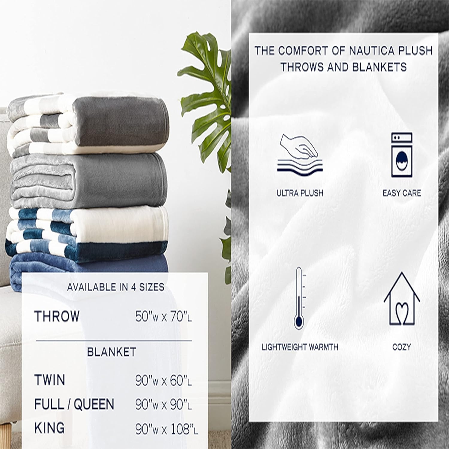 image:imageNautica Throw Blanket Super Soft amp Cozy Fleece Blanket Lightweight Plush Bedding for Couch amp Bed Awning Stripe Navy 50 x 60Awning Stripe GreyWhite