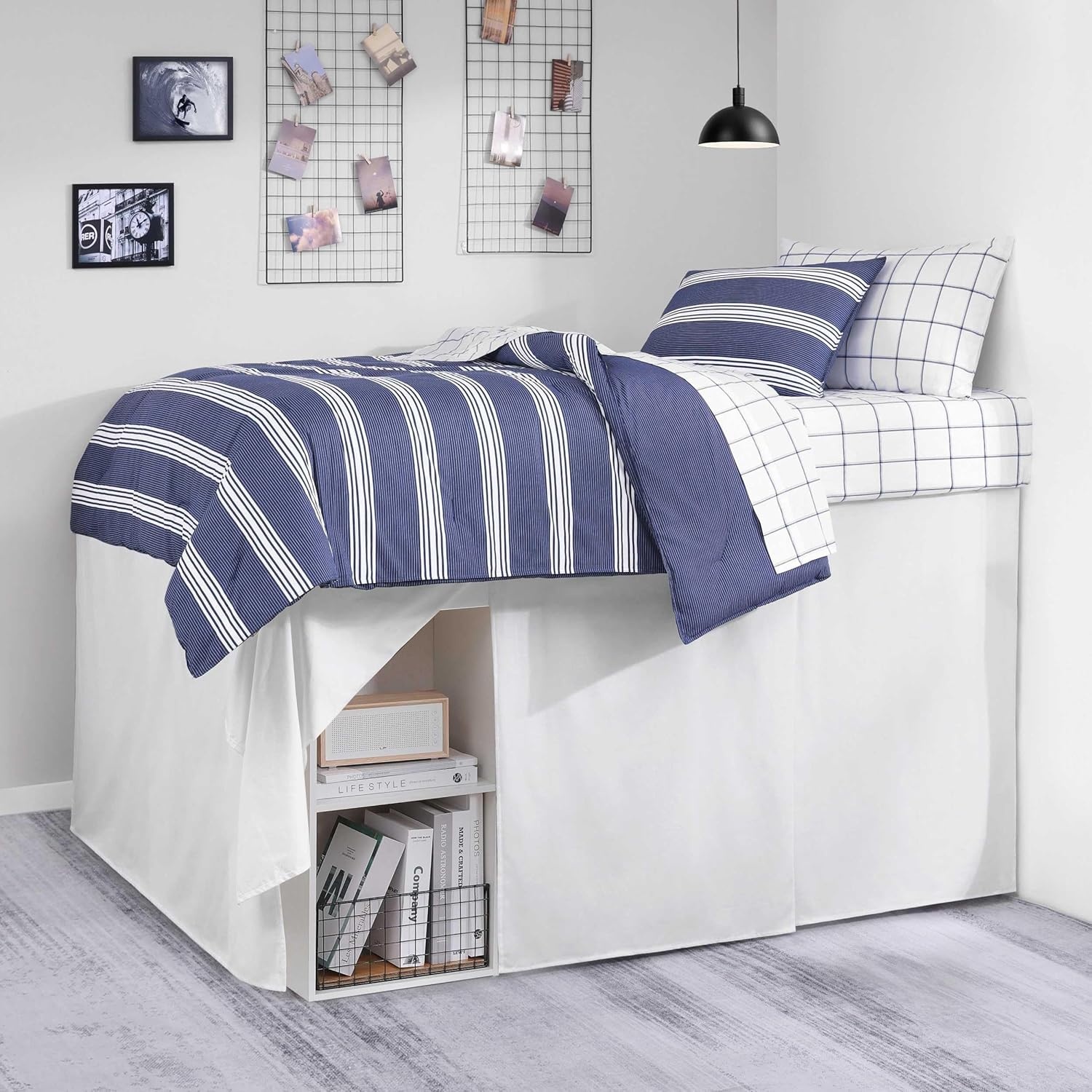 image:imageNautica Twin Bed Skirt 100 Cotton Bed Skirt with 15 Drop Split Corner Design amp Secure Platform Fit Tailored Bedding Style Navy BlueWhite