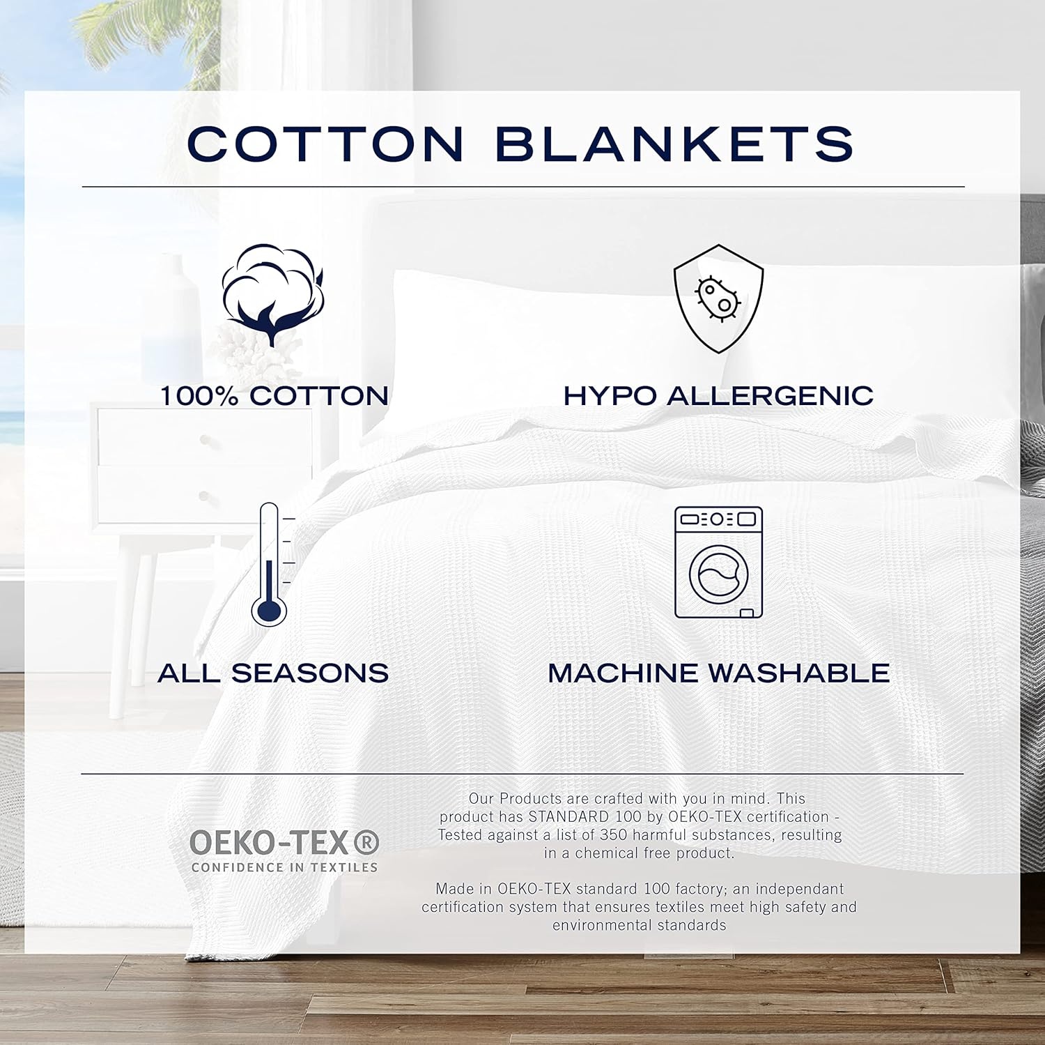 image:imageNautica Twin Blanket Diamond Weave Cotton Bedding MediumWeight for All Seasons Ideal Dorm Essentials OekoTex Certified Baird GreyBaird White